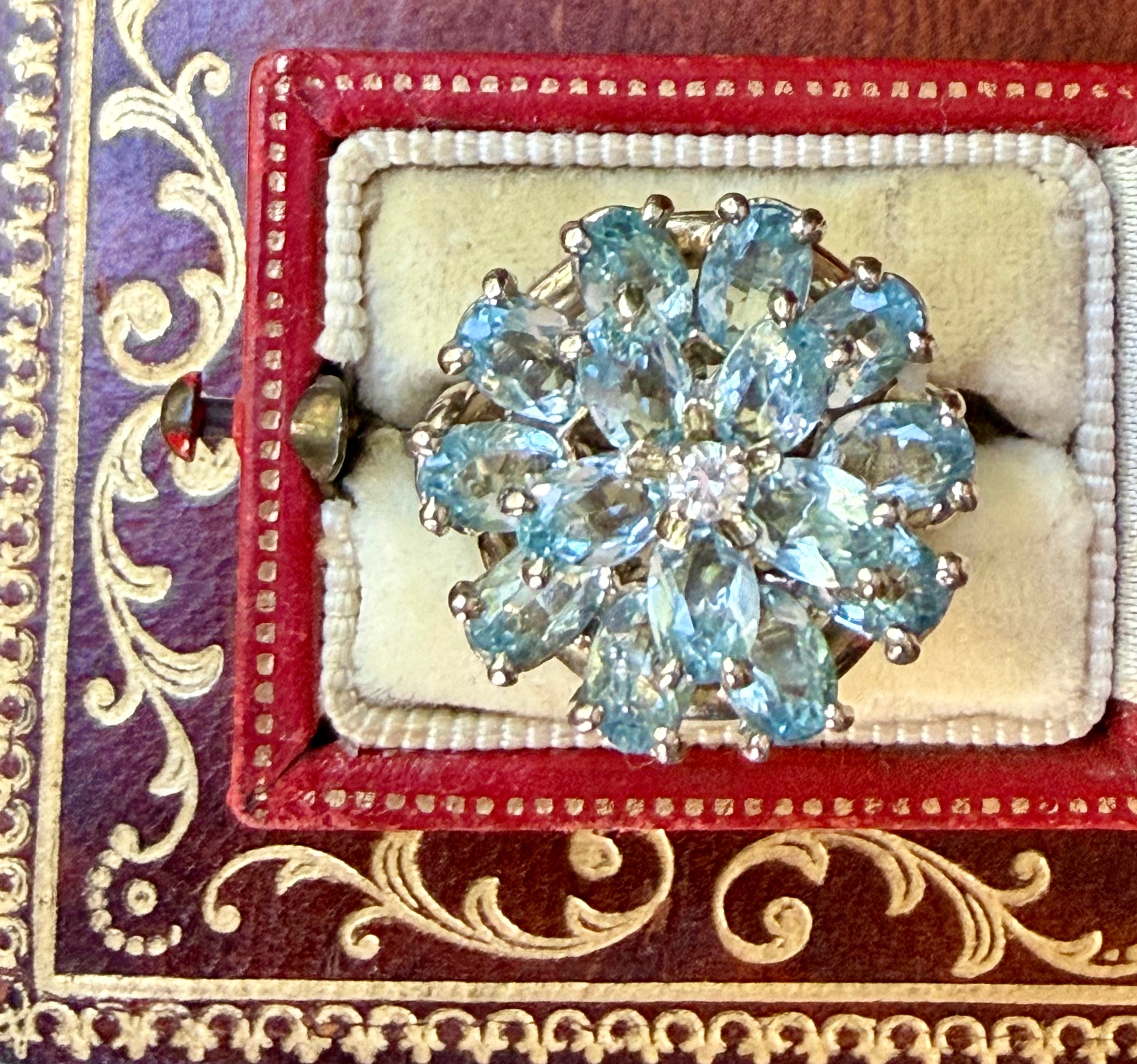 Vintage Aquamarine Flower Ring