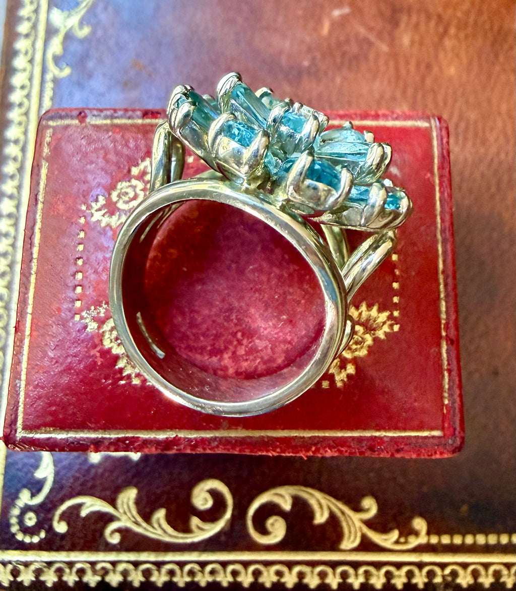 Vintage Aquamarine Flower Ring