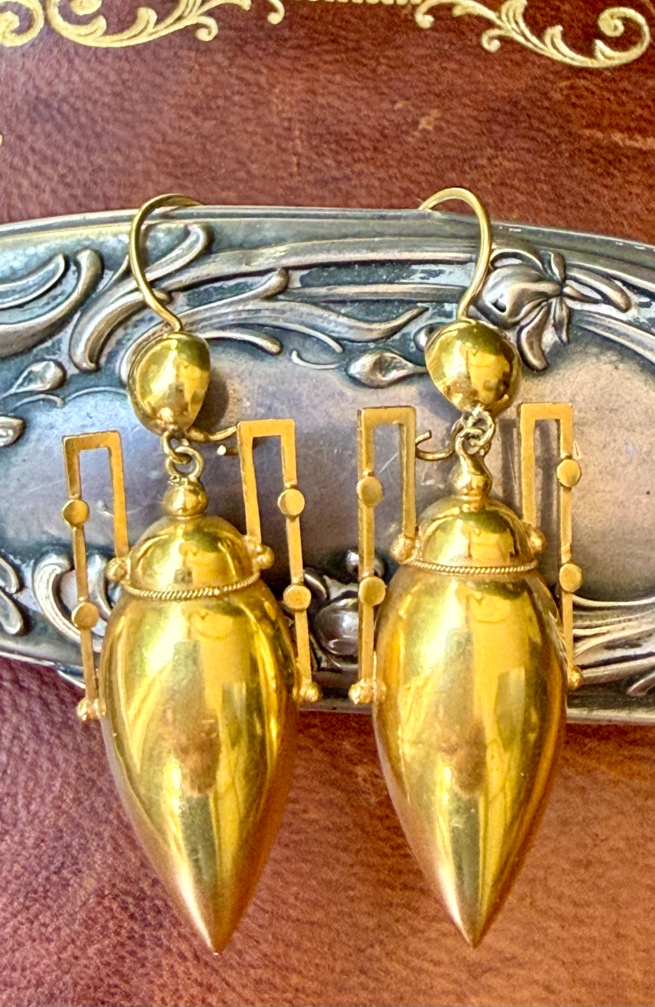 Antique Etruscan Revival 15k Urn Earrings