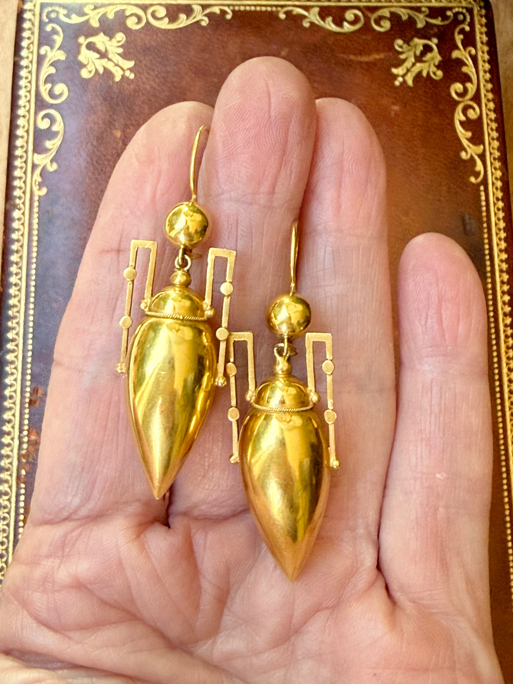 Antique Etruscan Revival 15k Urn Earrings