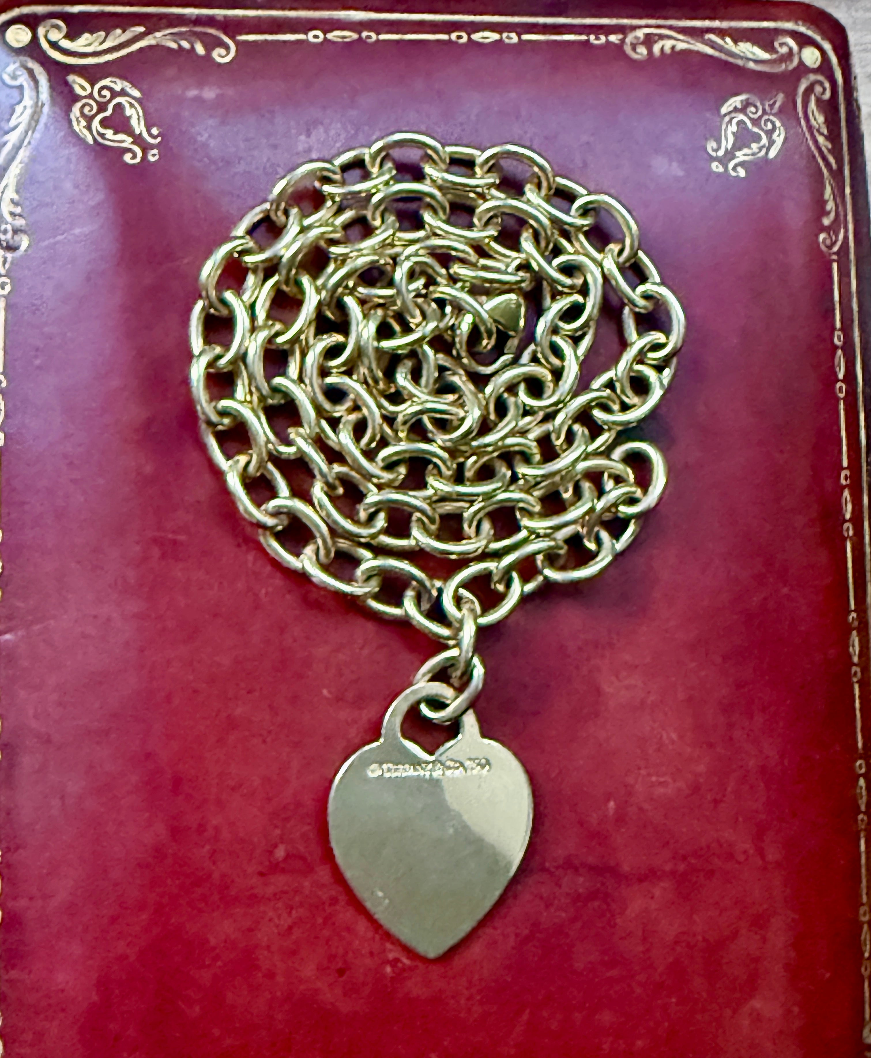 Vintage 18k Tiffany & Co. Cable Link Necklace with Heart Tag Pendant