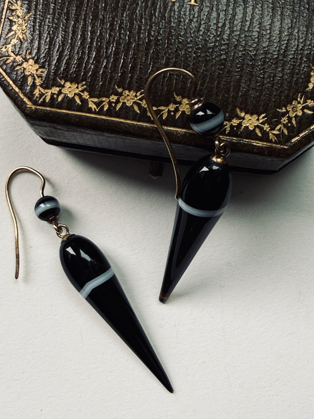 Antique Banded Agate Torpedo Earrings