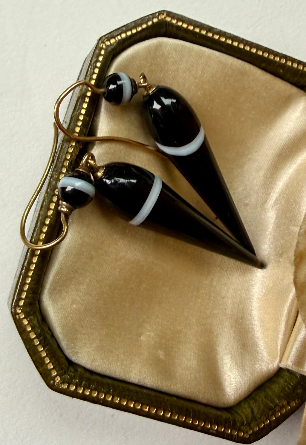 Antique Banded Agate Torpedo Earrings