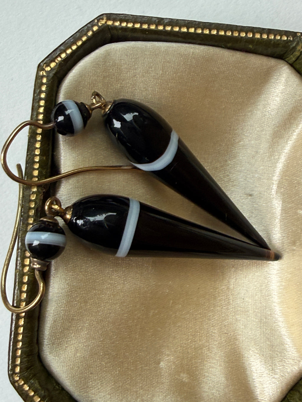 Antique Banded Agate Torpedo Earrings
