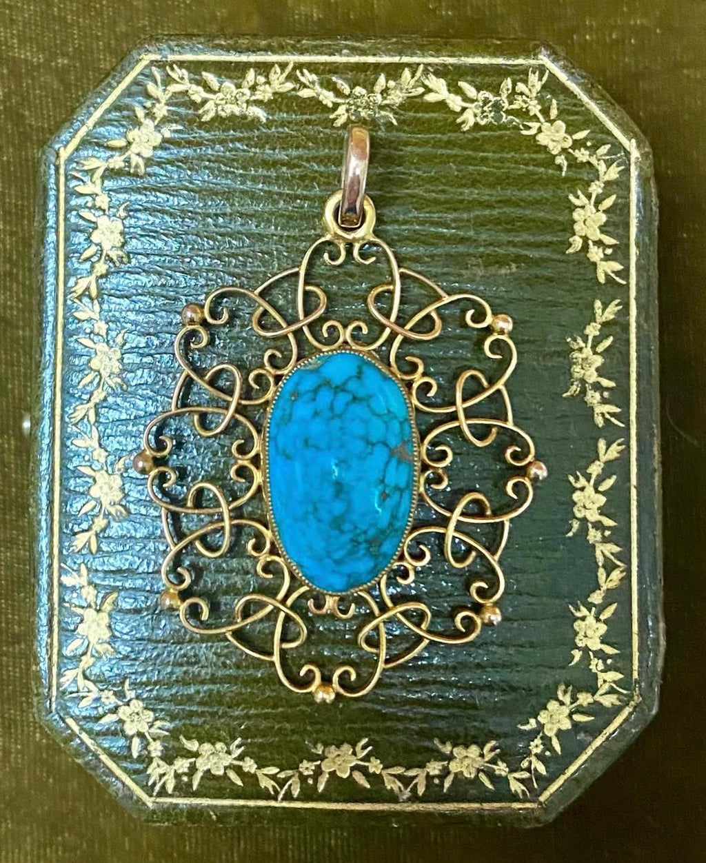 Arts and Crafts Turquoise in Gold Pendant