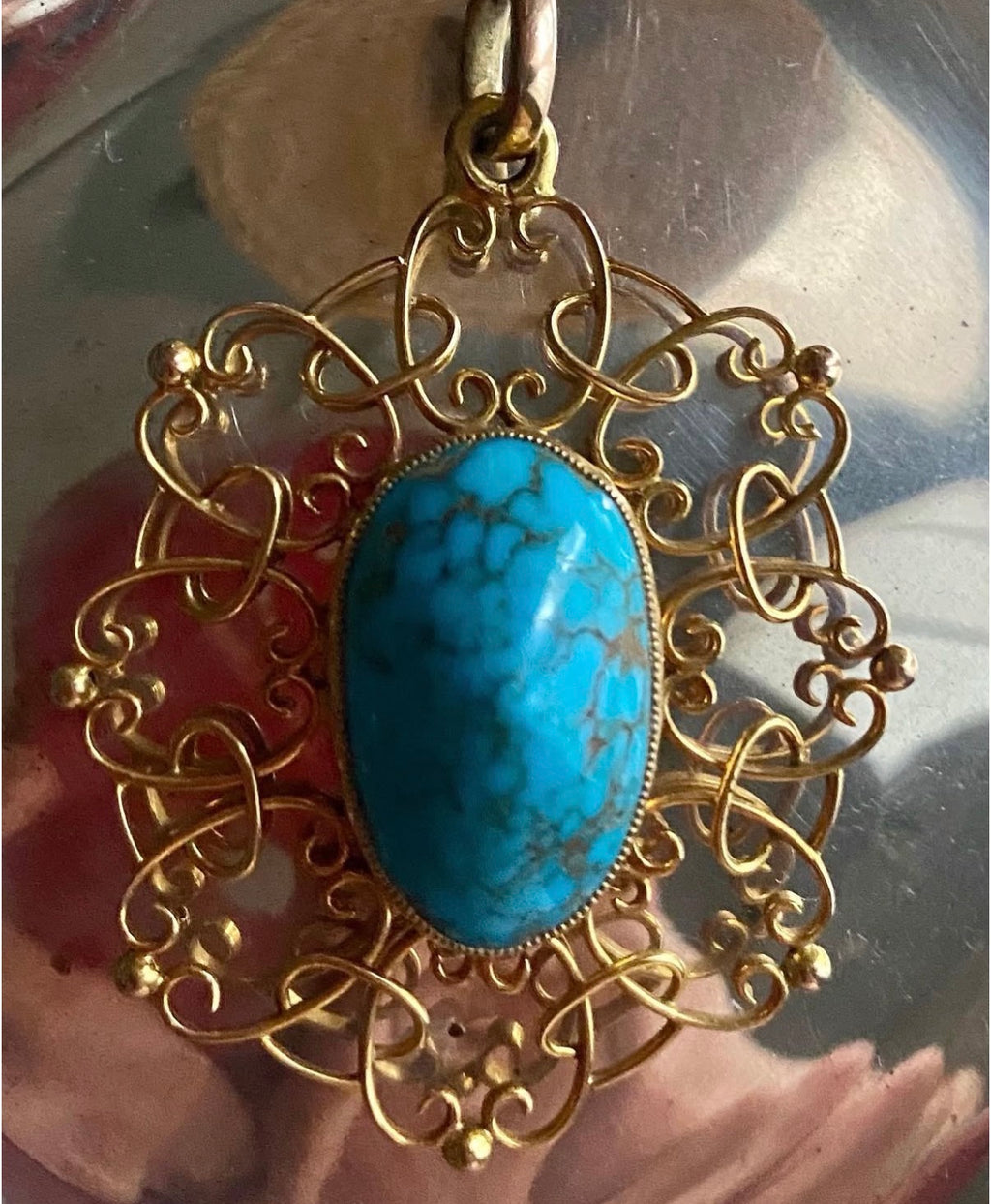 Arts and Crafts Turquoise in Gold Pendant