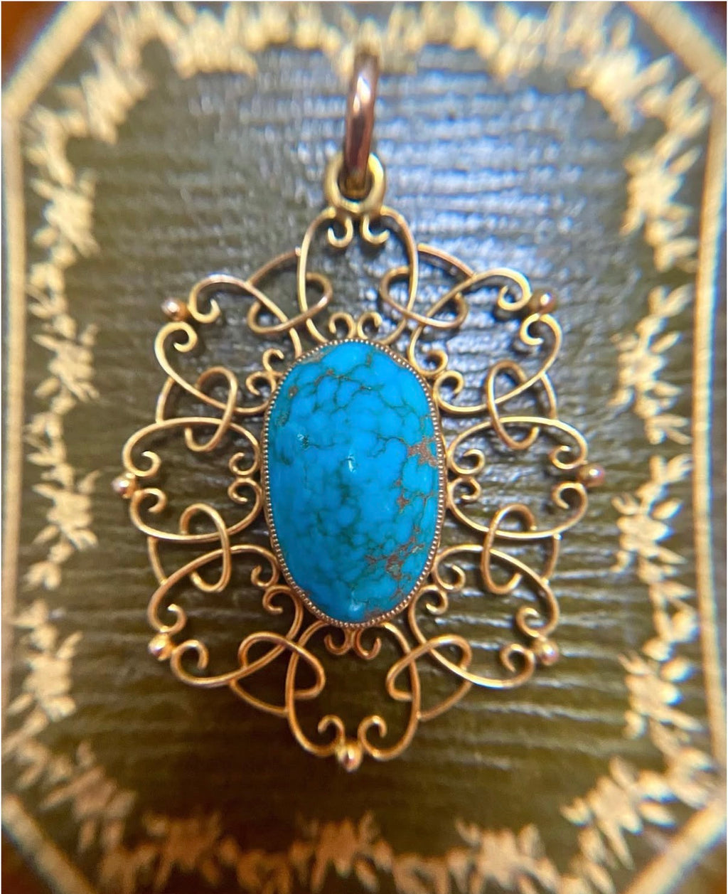 Arts and Crafts Turquoise in Gold Pendant