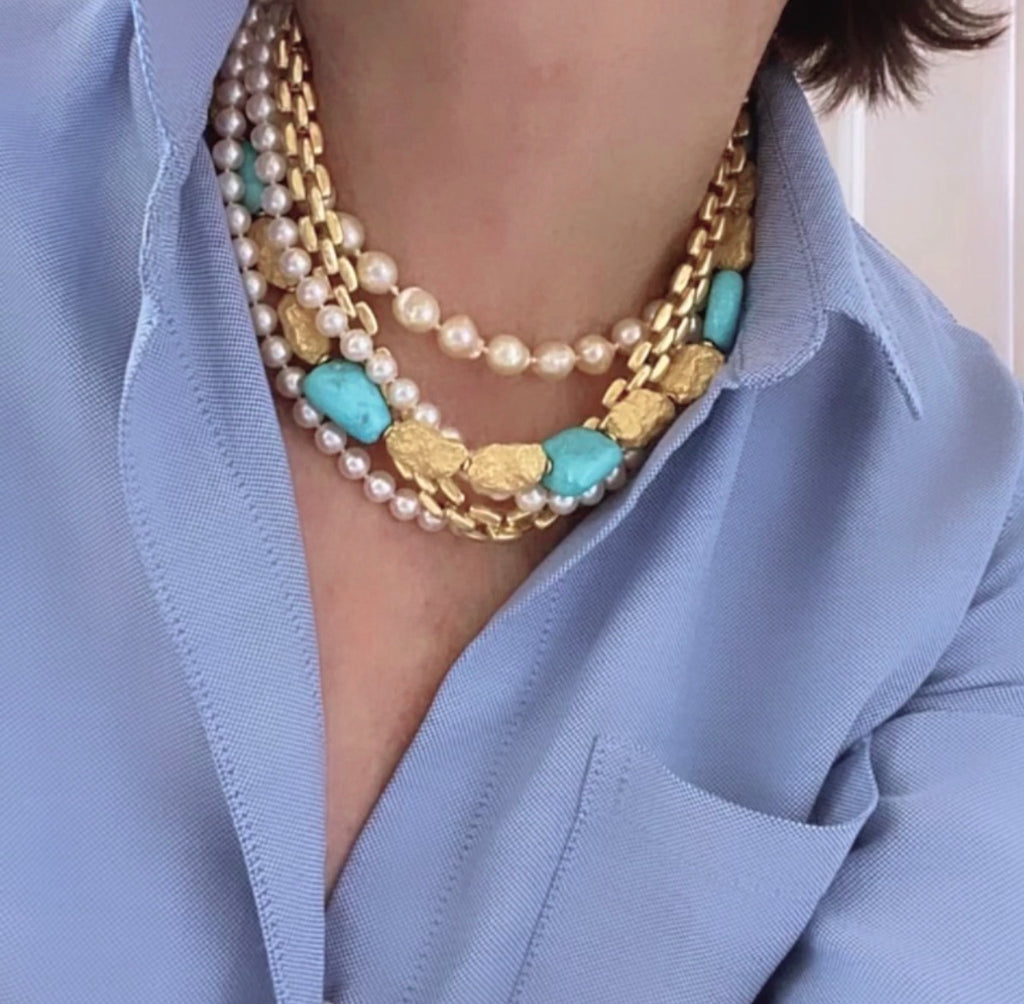 Vintage Roberto Coin 18k and Natural Turquoise Necklace
