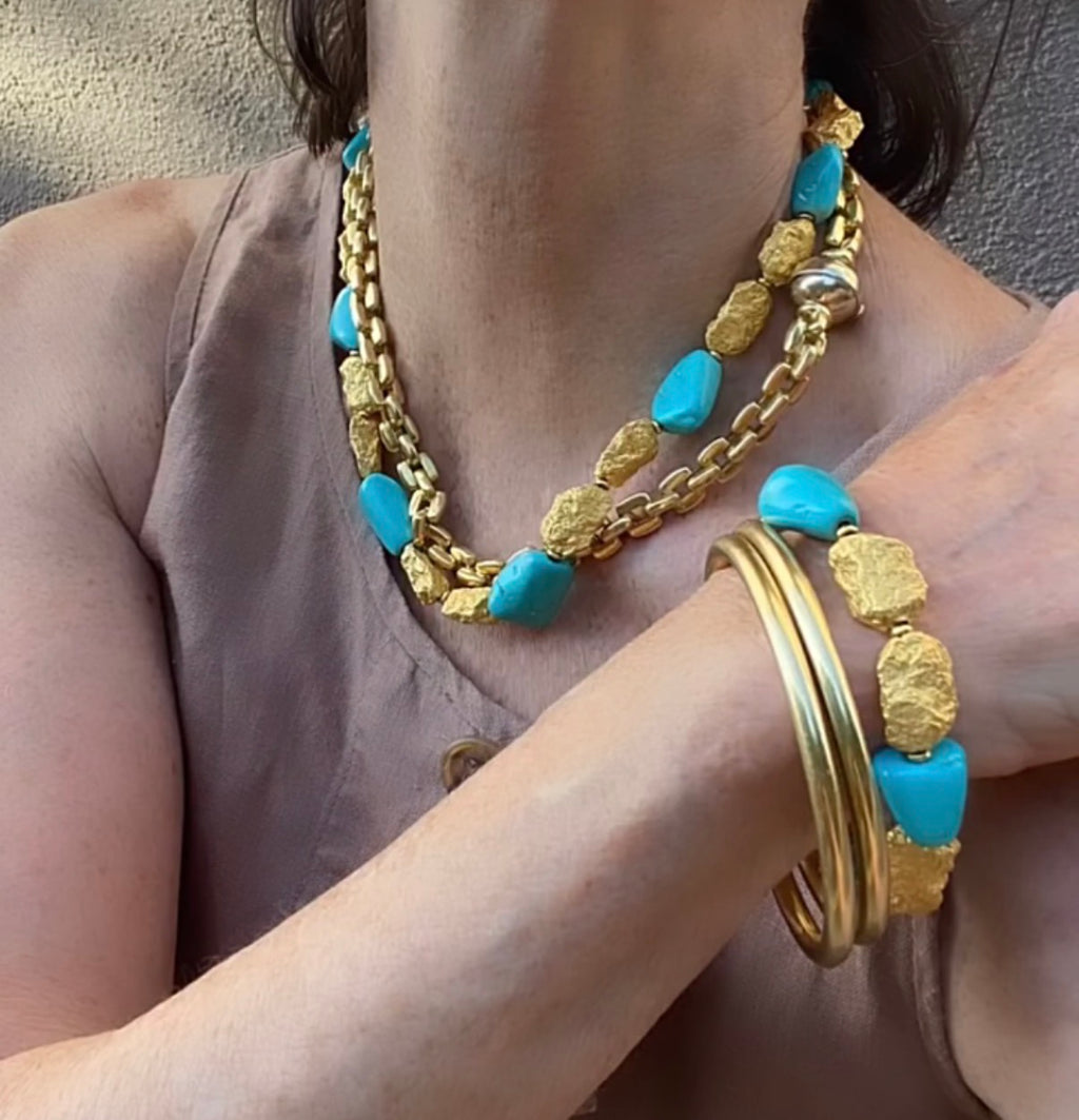 Vintage Roberto Coin 18k and Natural Turquoise Necklace