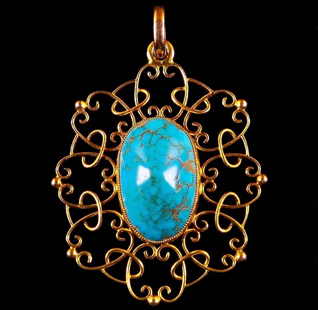 Arts and Crafts Turquoise in Gold Pendant