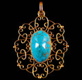 Arts and Crafts Turquoise in Gold Pendant