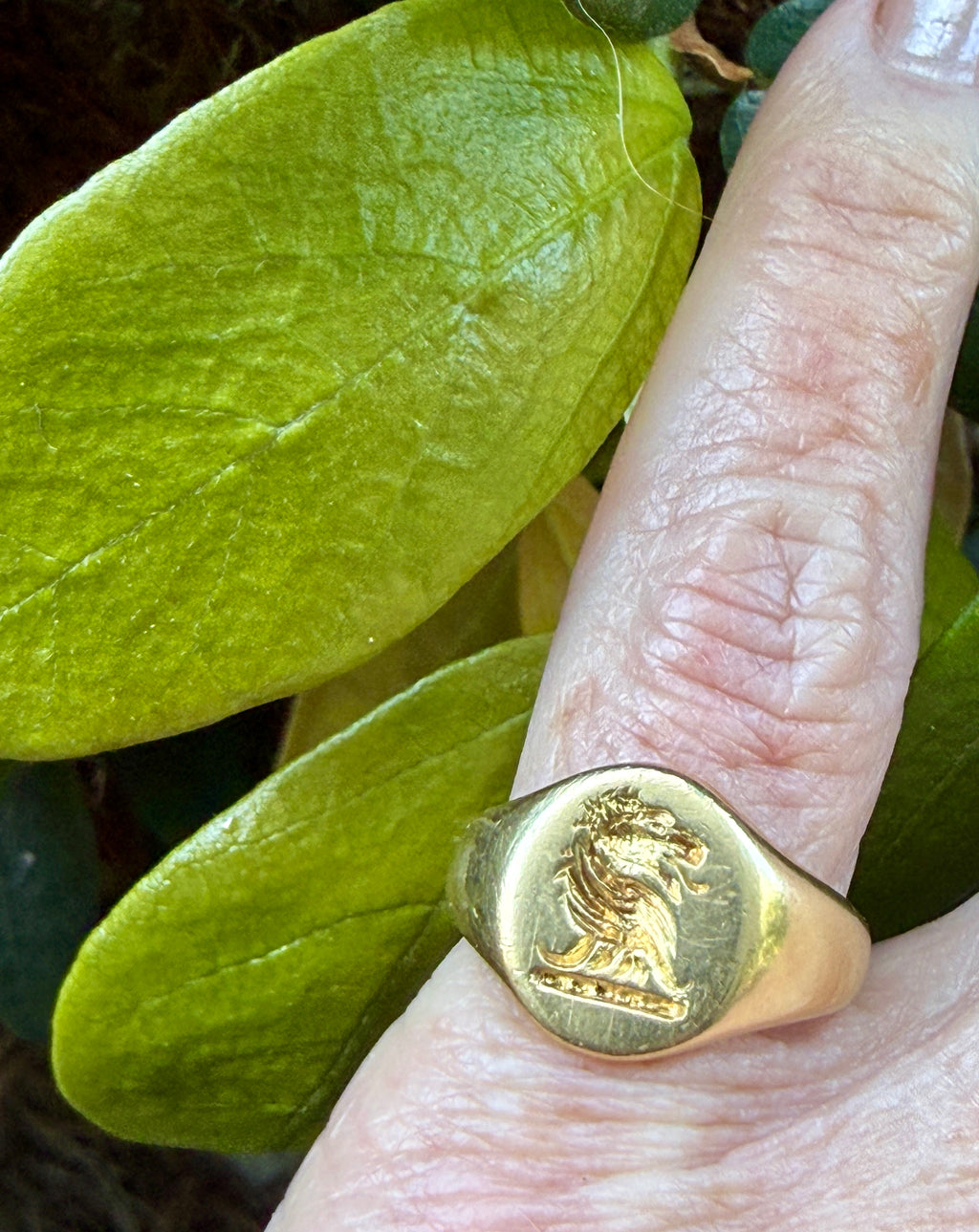 Vintage English 18k Lion Signet Ring