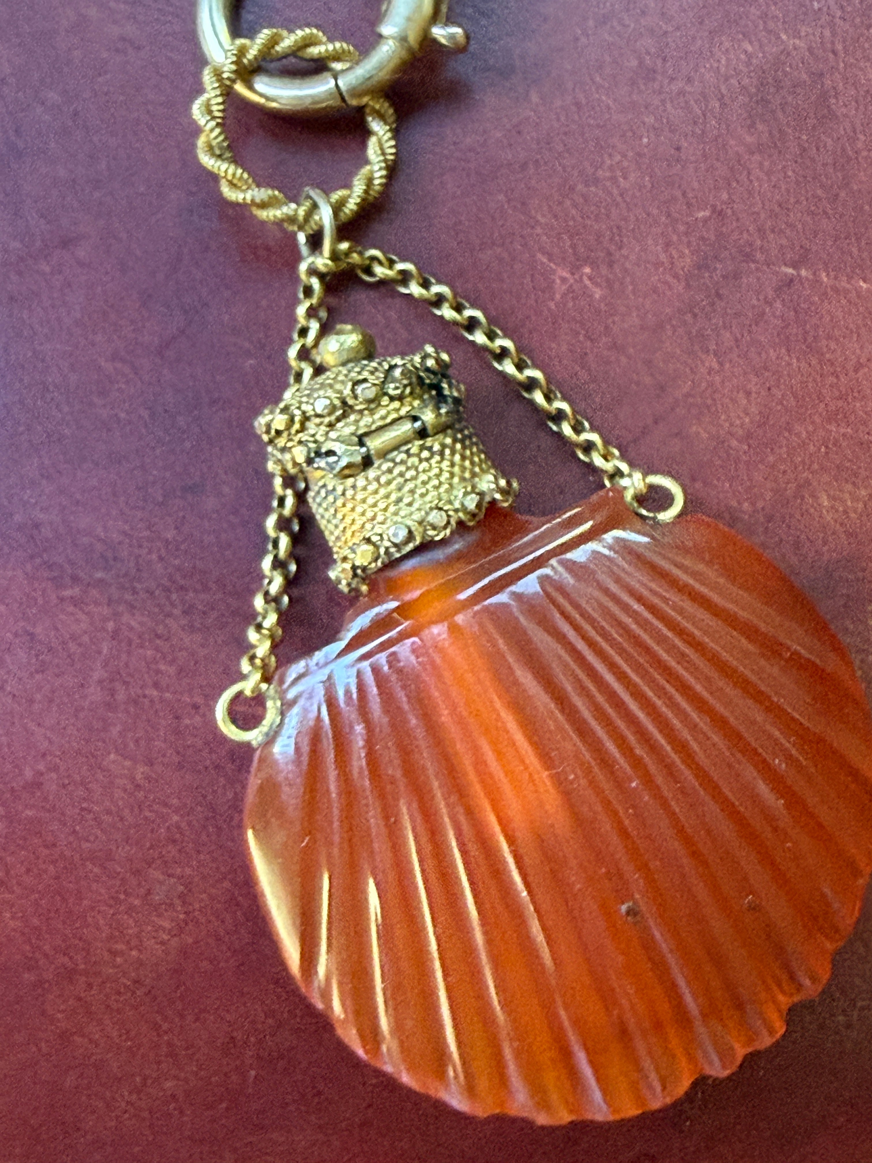 Antique Carved Carnelian Shell Scent Bottle Pendant