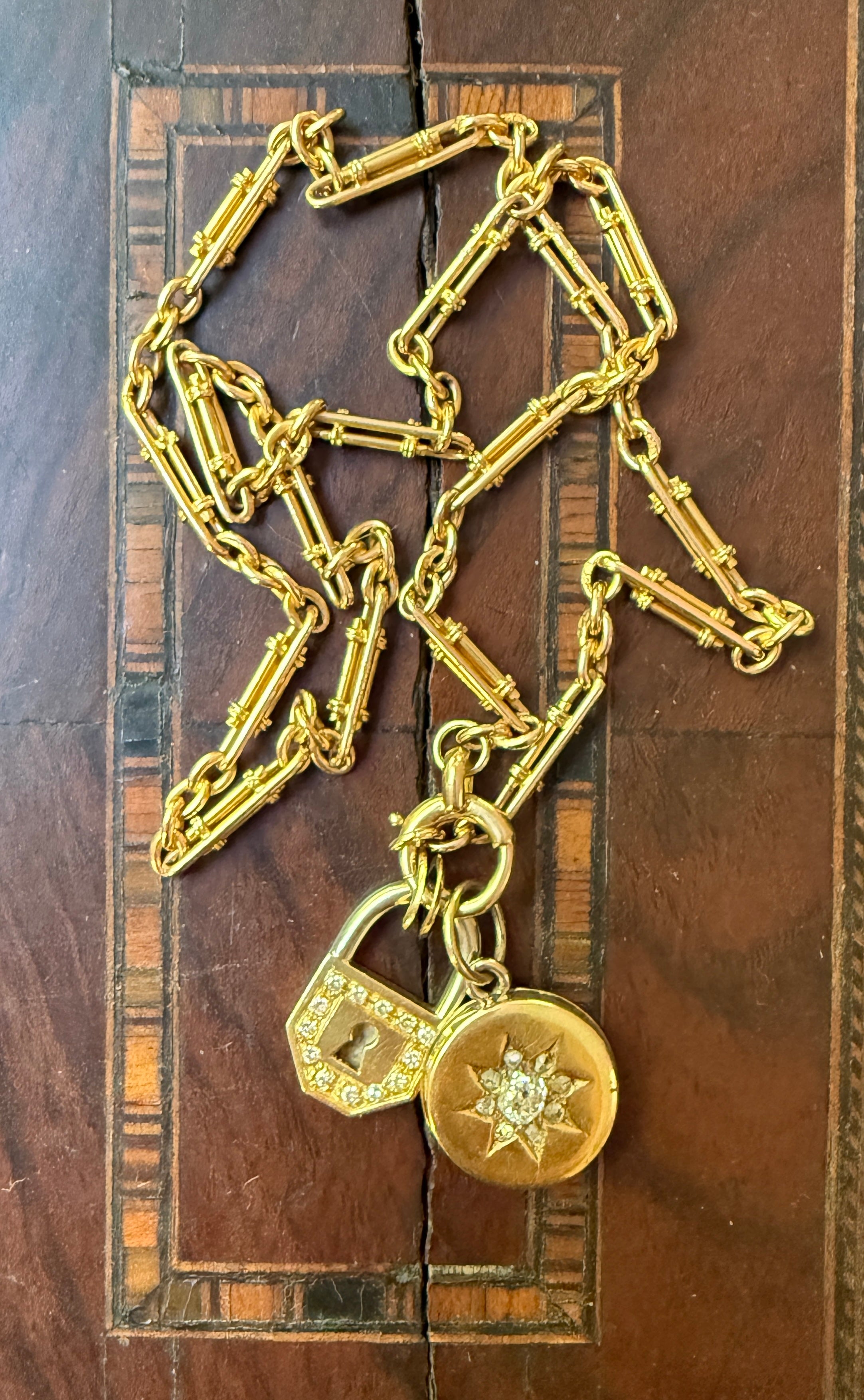 Antique Victorian 18k Gold Mini Trombone Bar Watch Chain