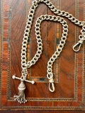 Antique Sterling Silver Curb Link Albert Chain with Fob Bar & Tassel