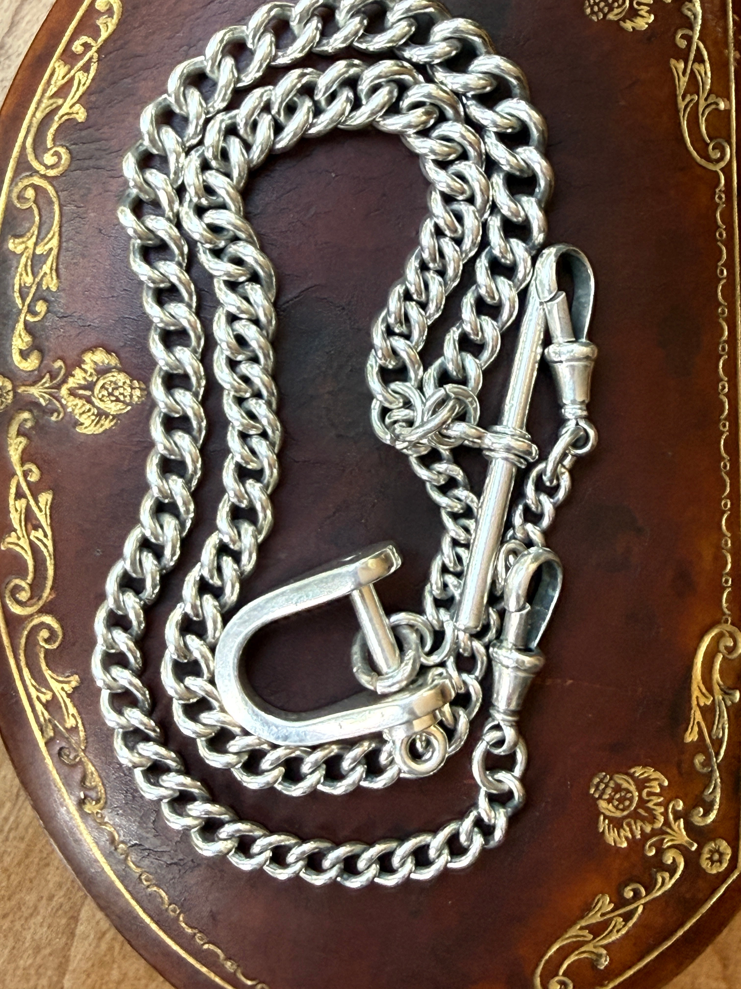 Antique Sterling Silver Watch Chain with Vintage Tiffany & Co. Shackle Connector