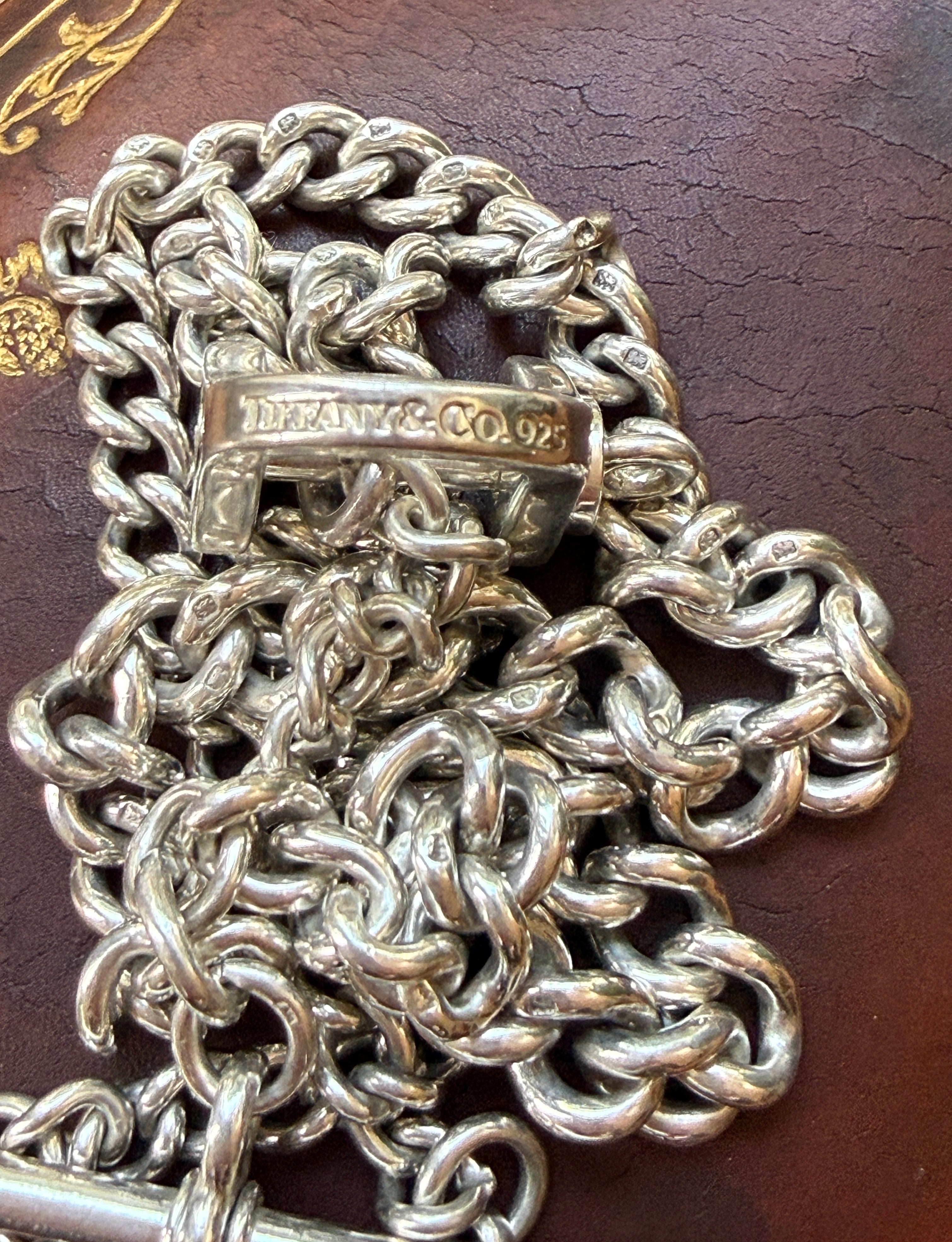 Antique Sterling Silver Watch Chain with Vintage Tiffany & Co. Shackle Connector