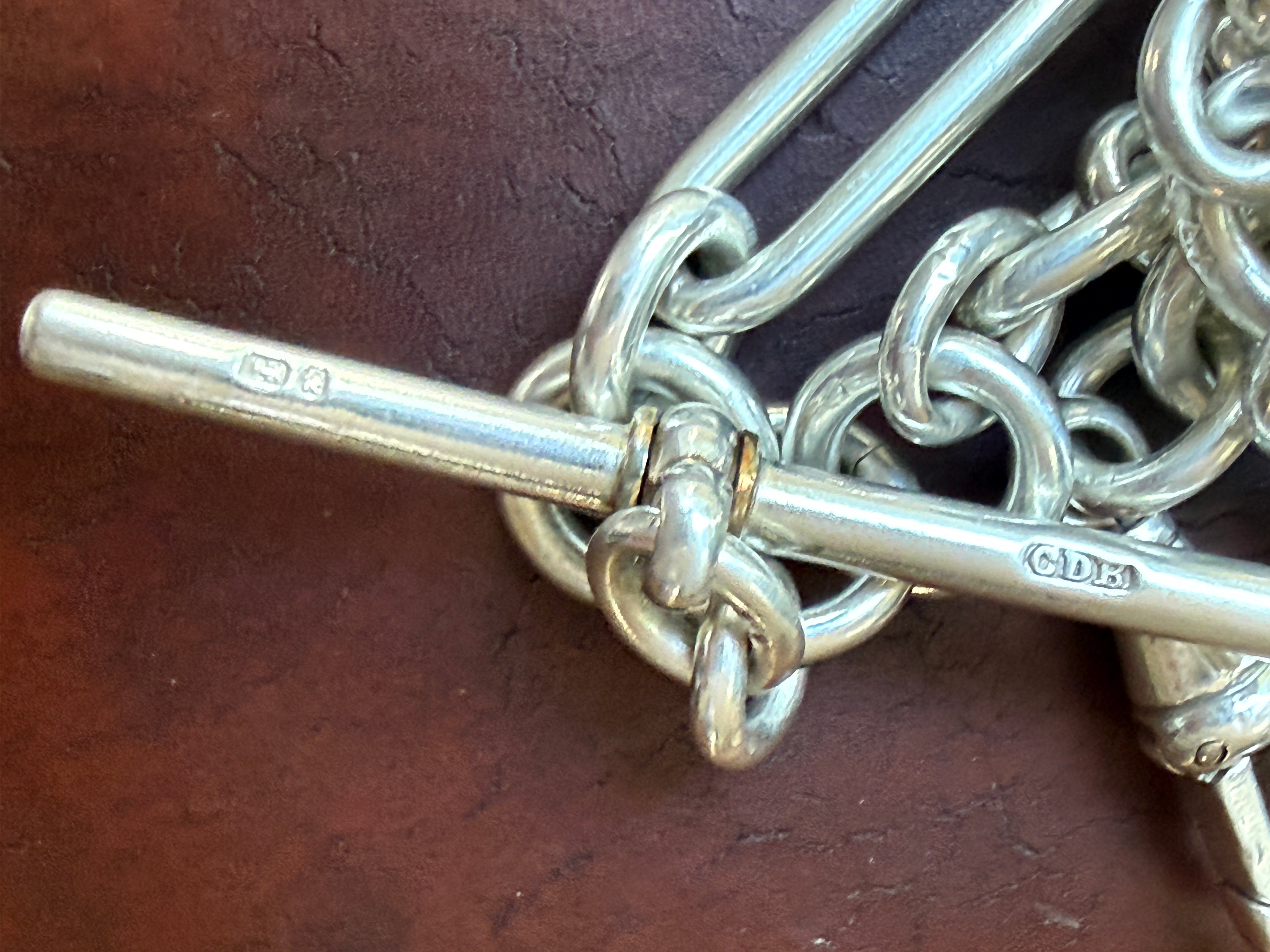 Antique Sterling Silver Double Albert Trombone Watch Chain with Extender
