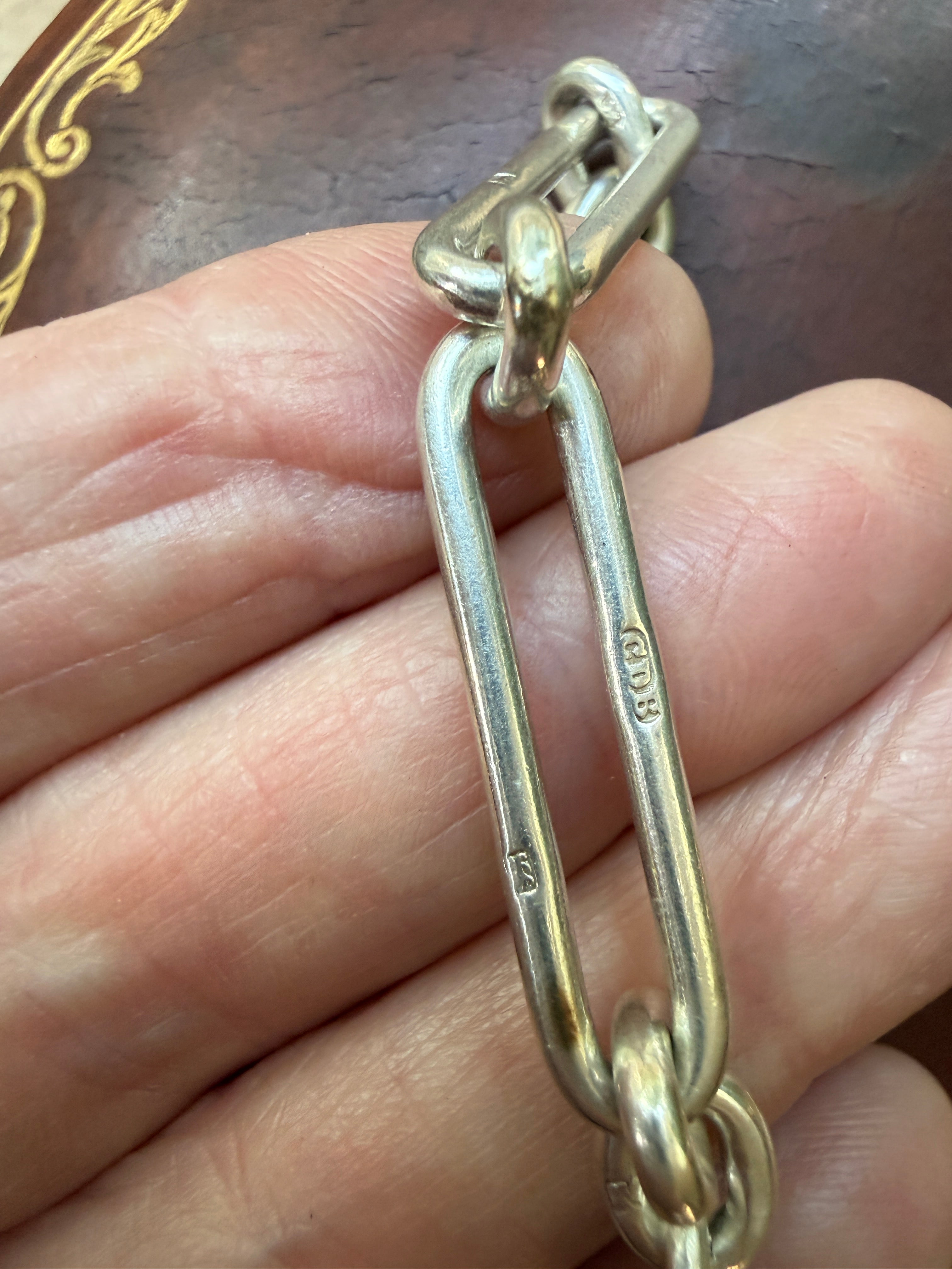 Antique Sterling Silver Double Albert Trombone Watch Chain with Extender