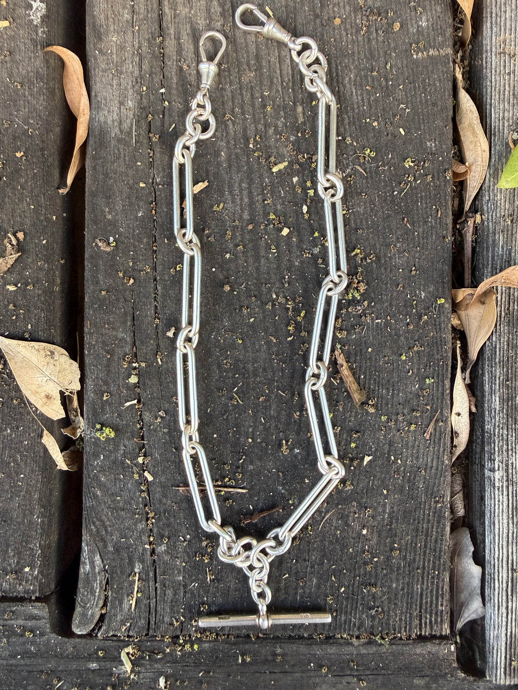 Antique Sterling Silver Double Albert Trombone Watch Chain with Extender
