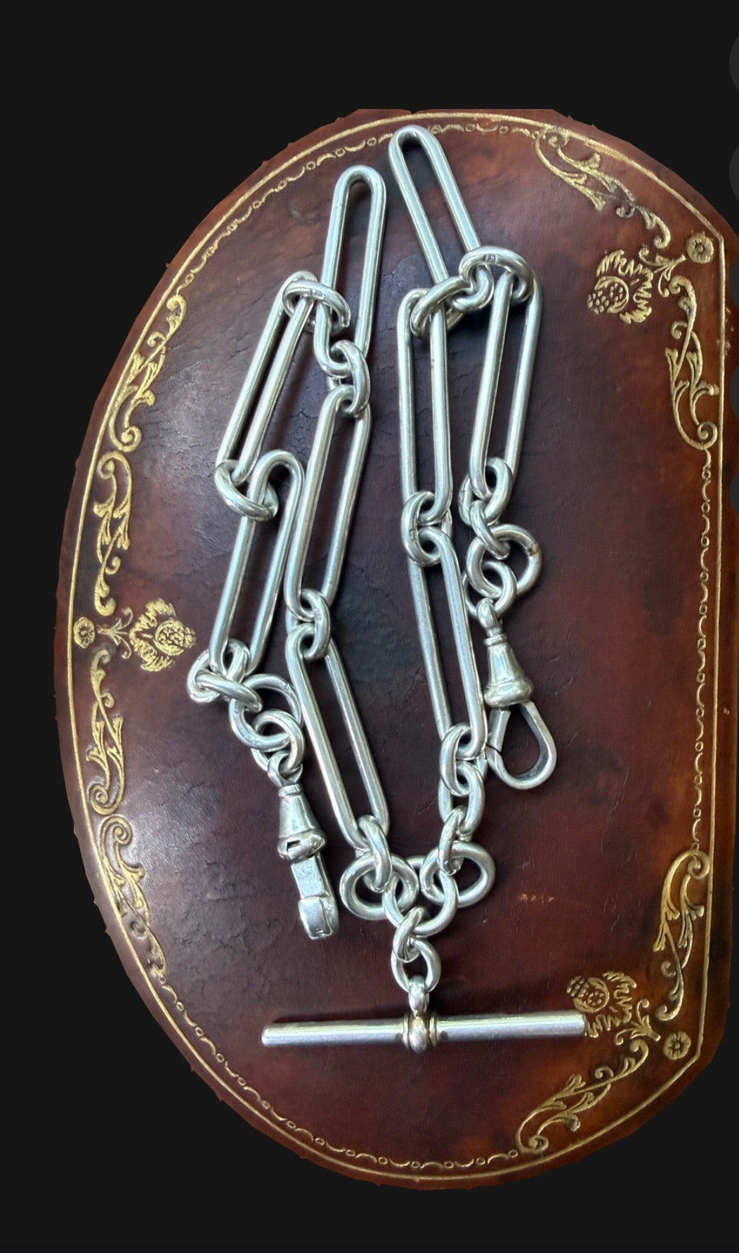 Antique Sterling Silver Double Albert Trombone Watch Chain with Extender