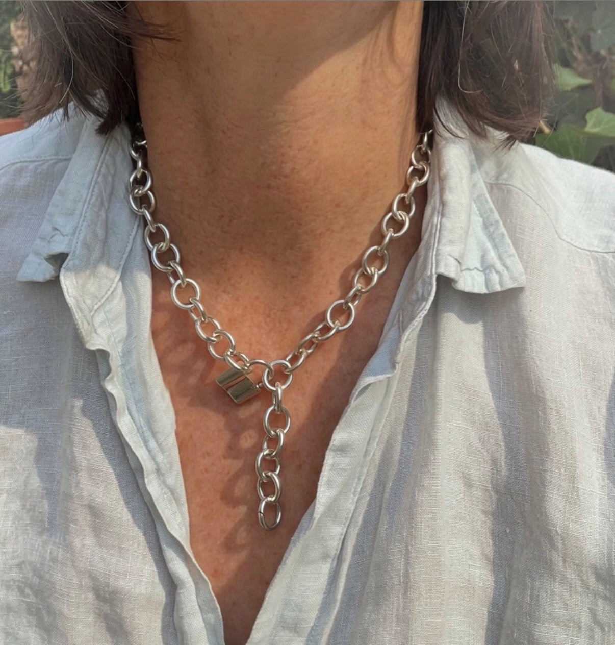 Vintage Tiffany Sterling Silver Cable Necklace with Open Heart Lock