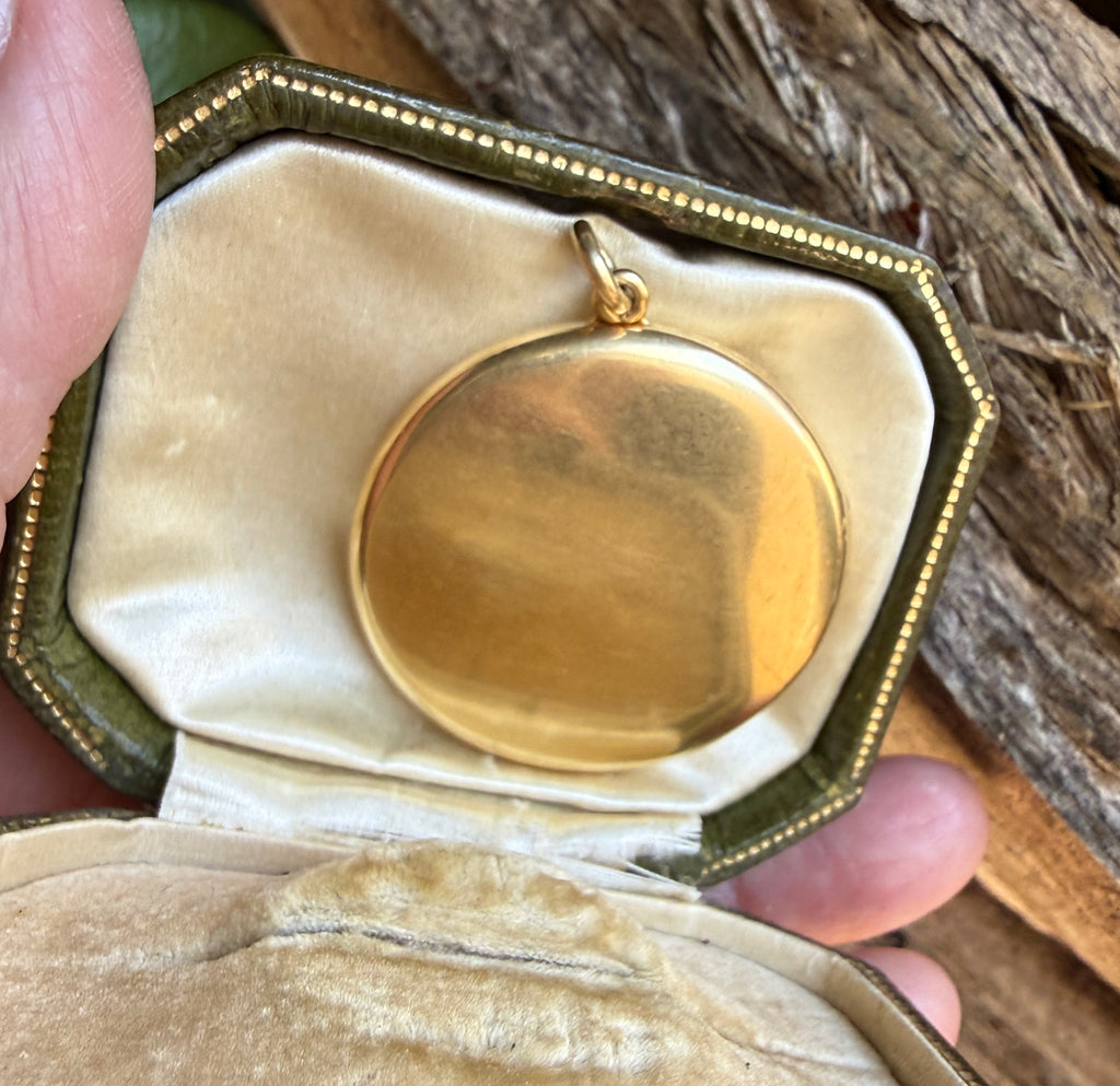 Antique English 18k Gold Disc Locket with Old Mine Cut Diamond