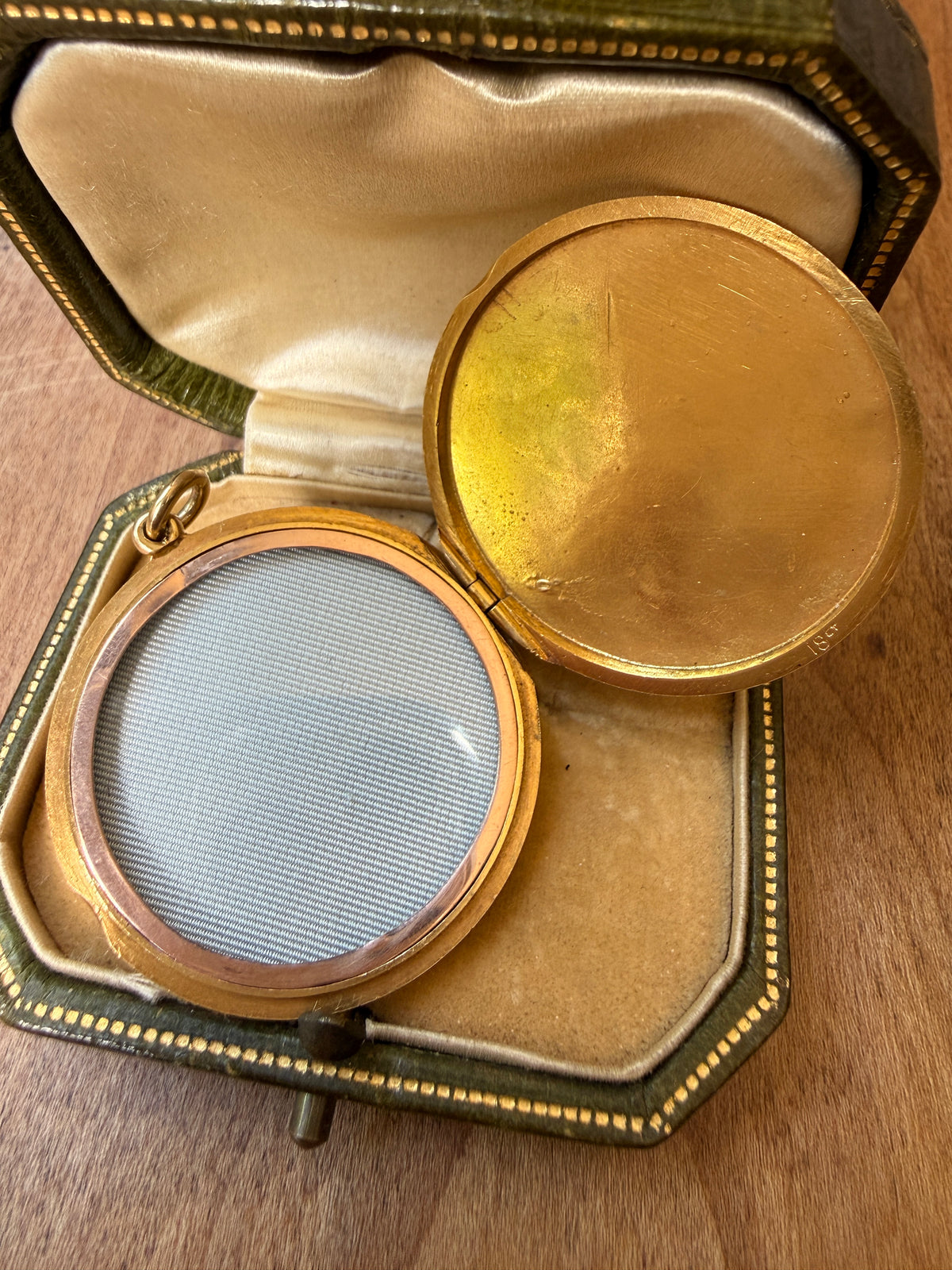 Antique English 18k Gold Disc Locket with Old Mine Cut Diamond