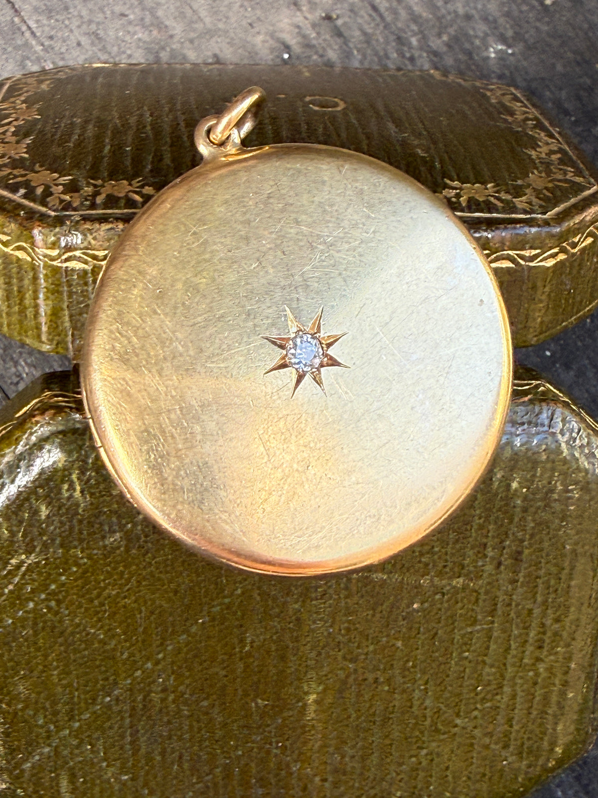 Antique English 18k Gold Disc Locket with Old Mine Cut Diamond