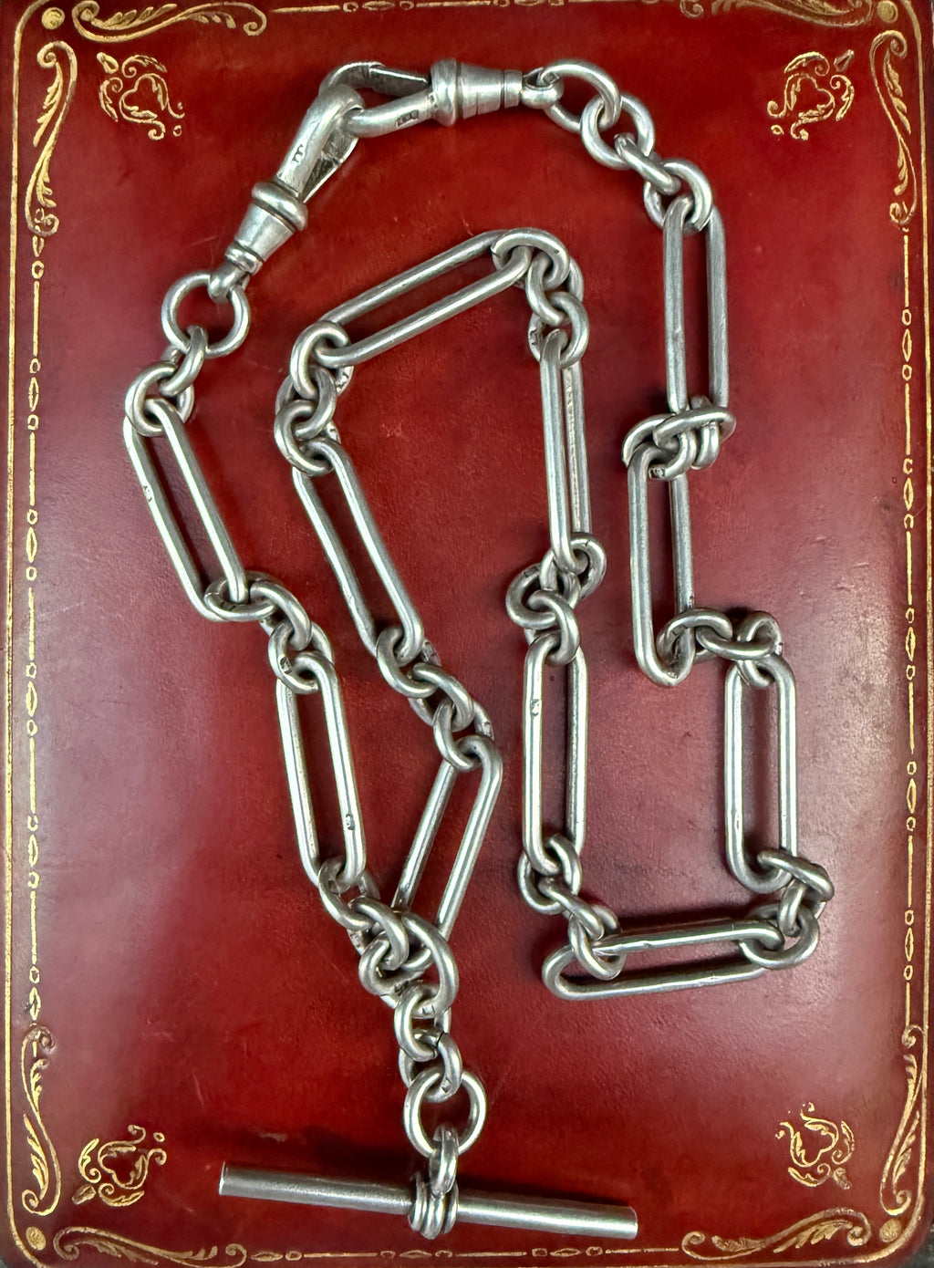 Victorian / Edwardian Trombone Watch Chain in Sterling Silver