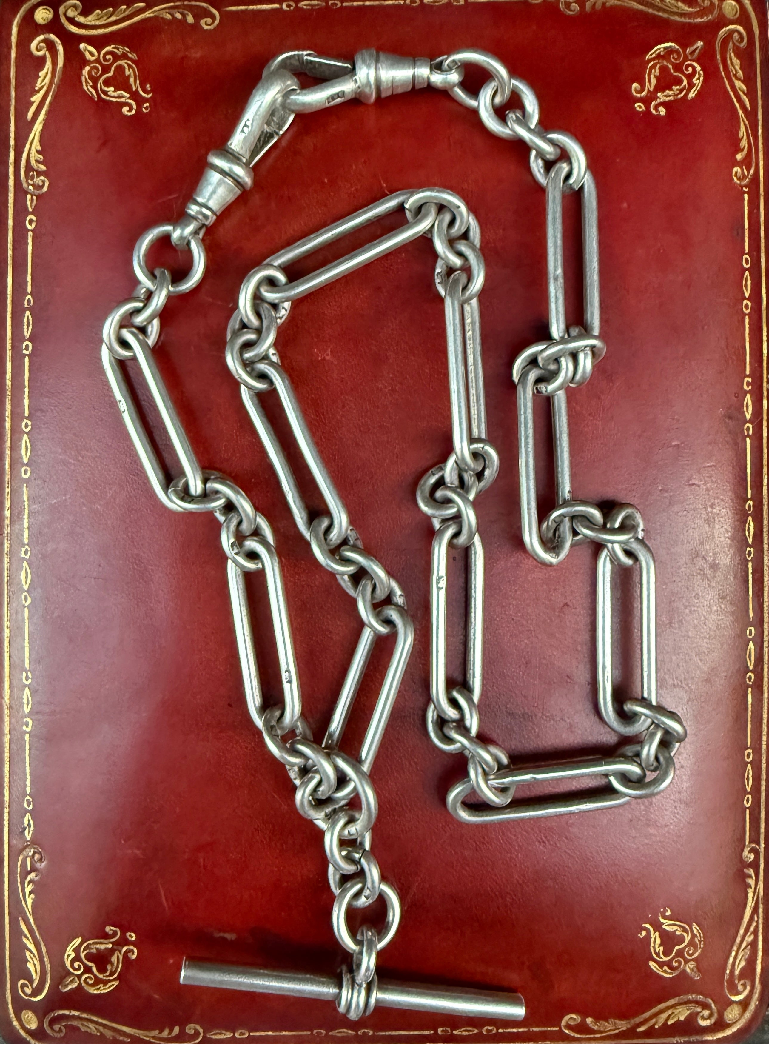 Victorian / Edwardian Trombone Watch Chain in Sterling Silver
