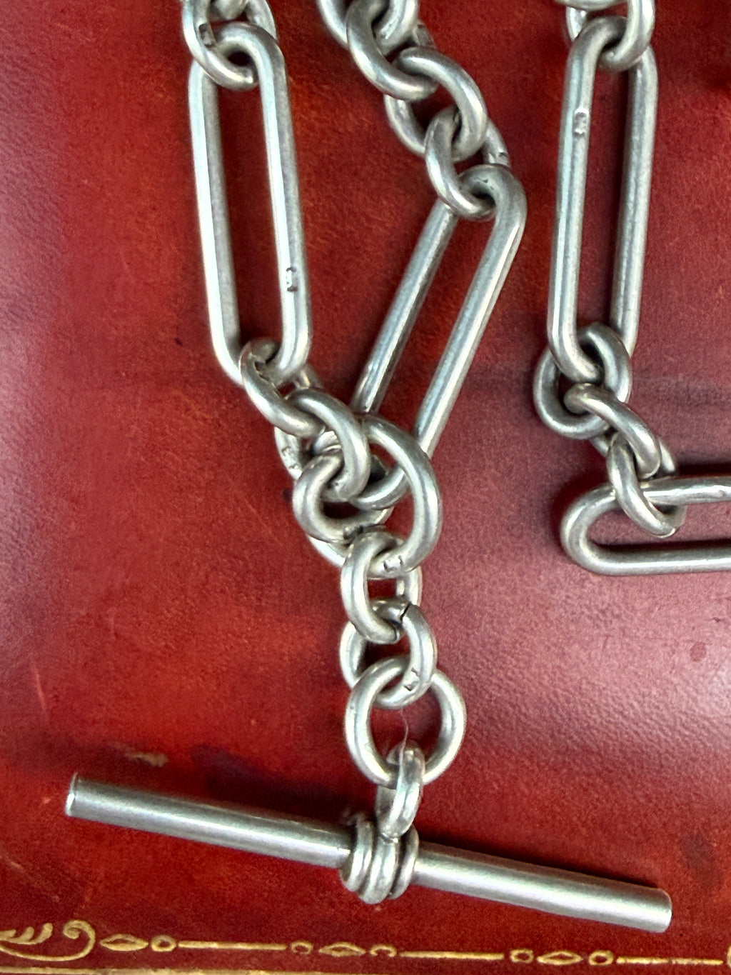 Victorian / Edwardian Trombone Watch Chain in Sterling Silver