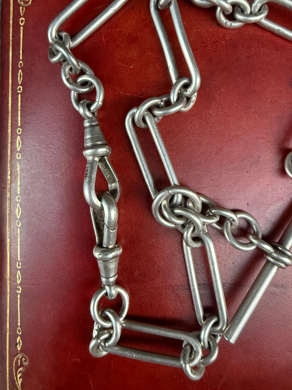 Victorian / Edwardian Trombone Watch Chain in Sterling Silver