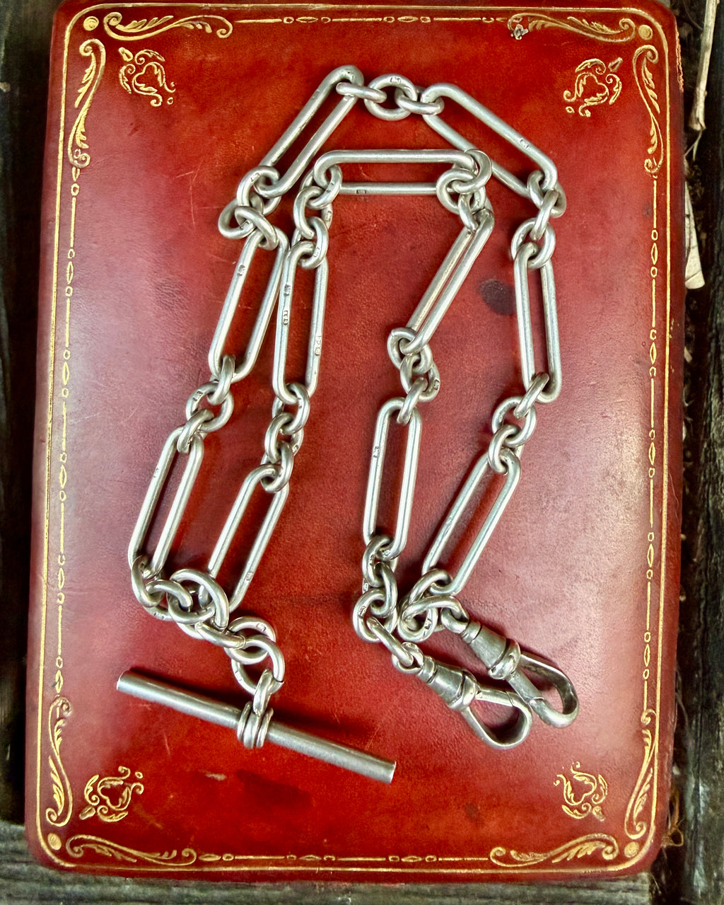 Victorian / Edwardian Trombone Watch Chain in Sterling Silver