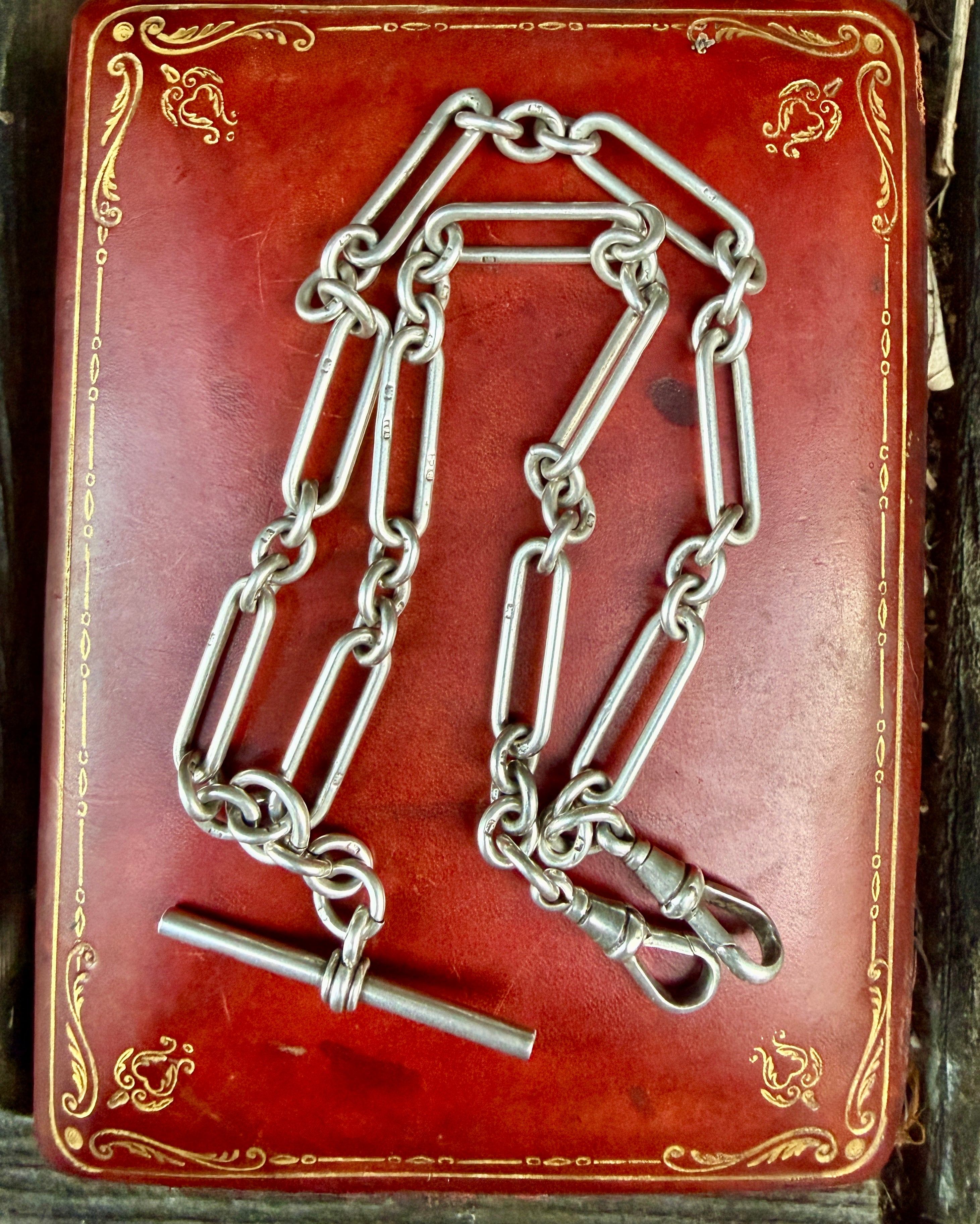 Victorian / Edwardian Trombone Watch Chain in Sterling Silver