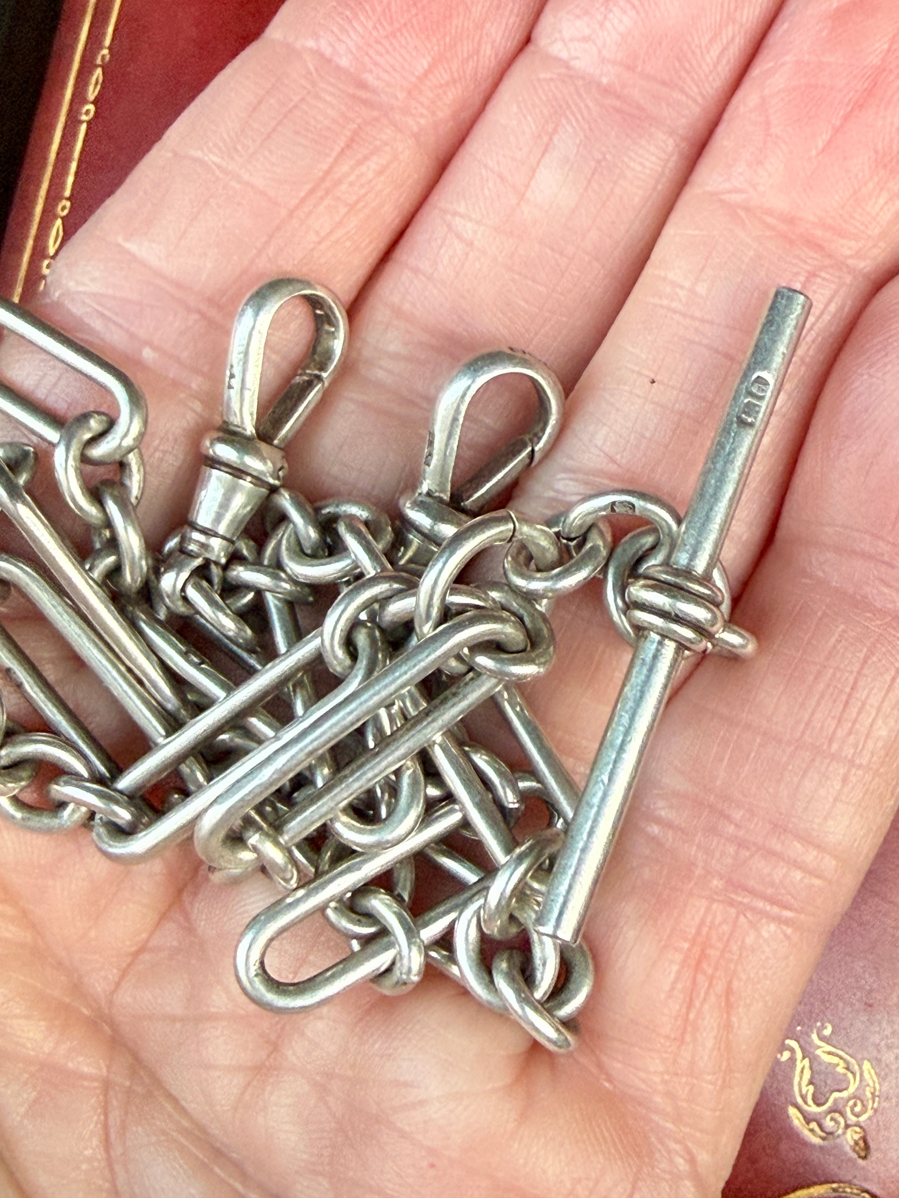 Victorian / Edwardian Trombone Watch Chain in Sterling Silver