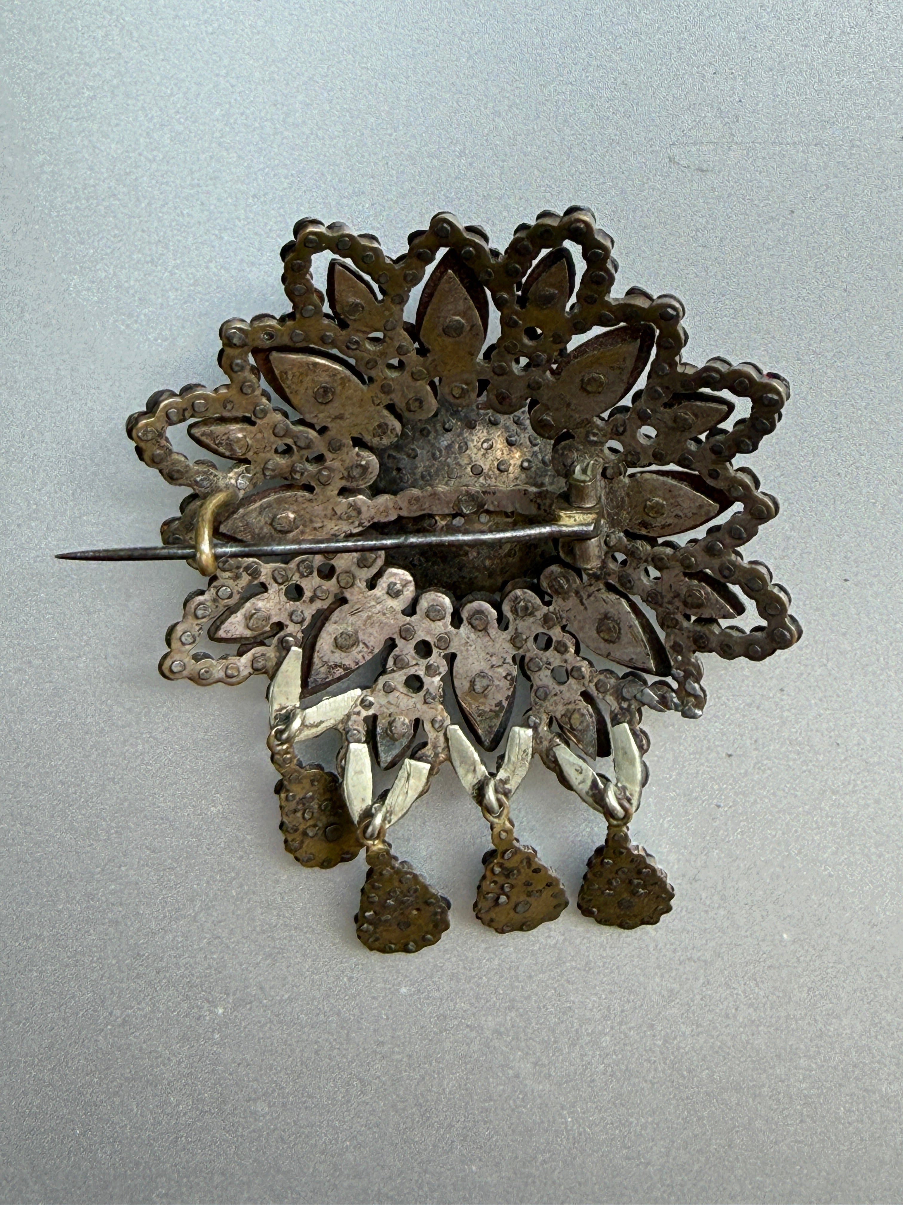 Late Georgian Cut Steel and Vauxhall Glass Brooch