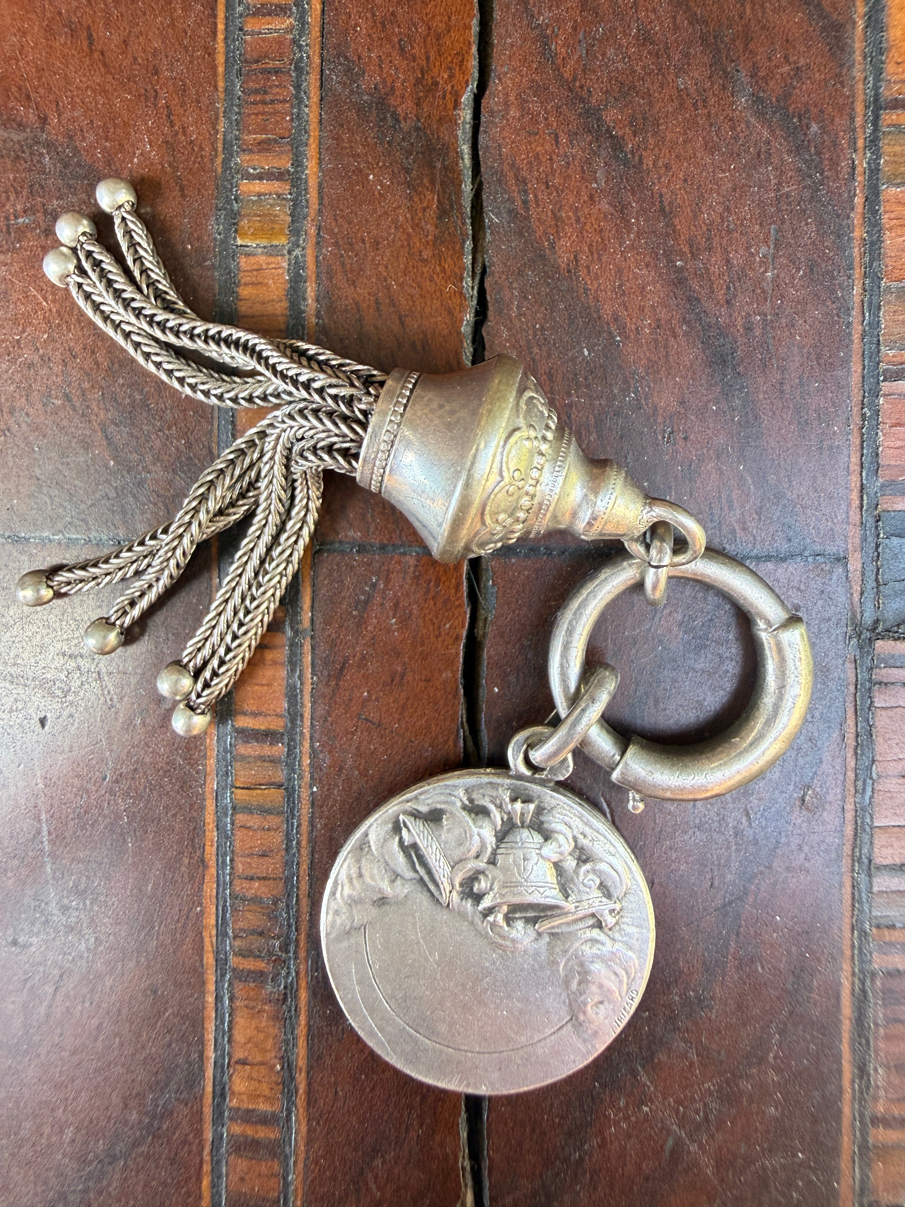 Antique Heavy Sterling Silver Double Albert Curb Watch Chain, Birmingham 1914