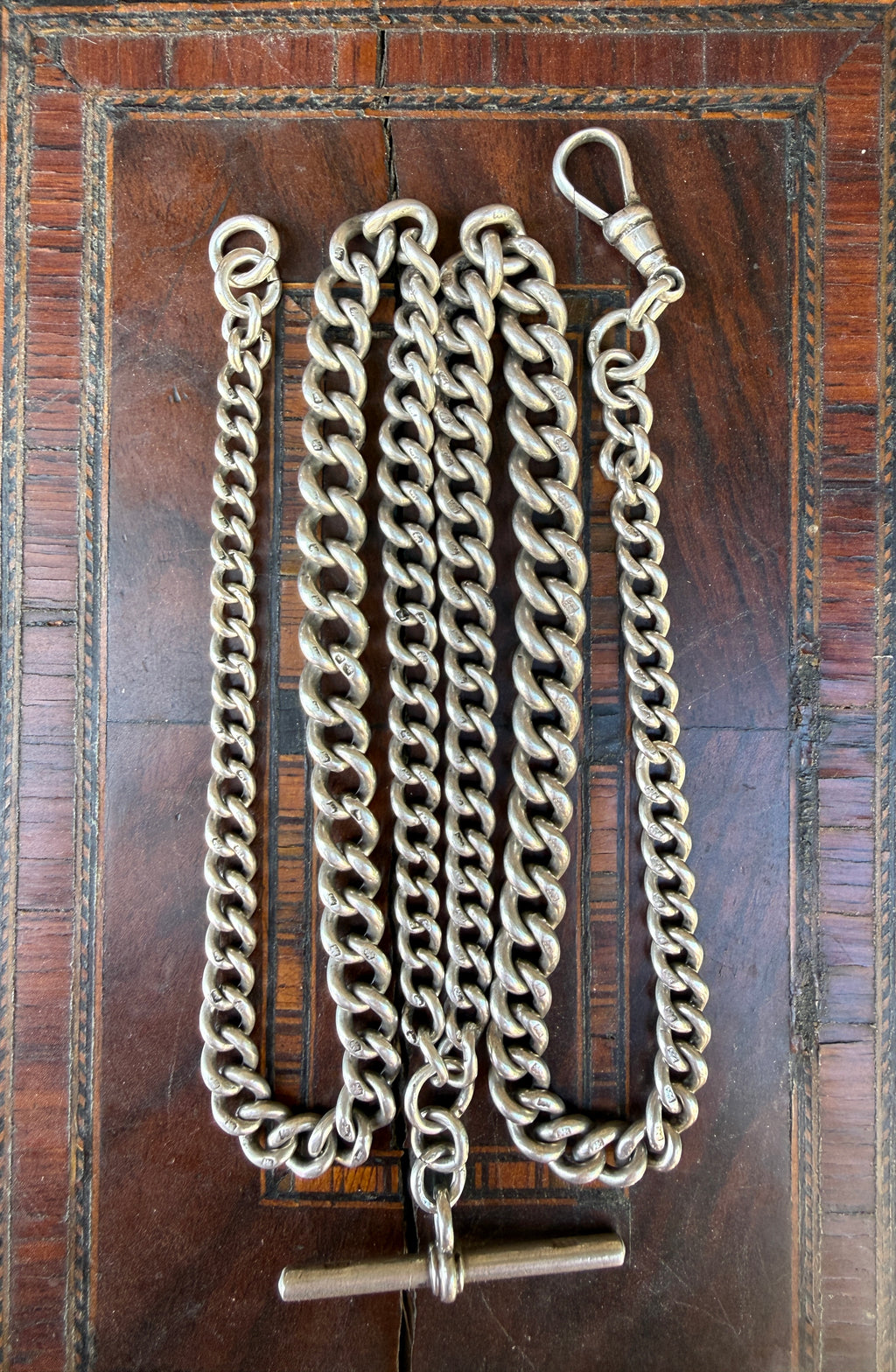 Long Graduated Antique Sterling Silver Curb Chain, Birmingham 1902