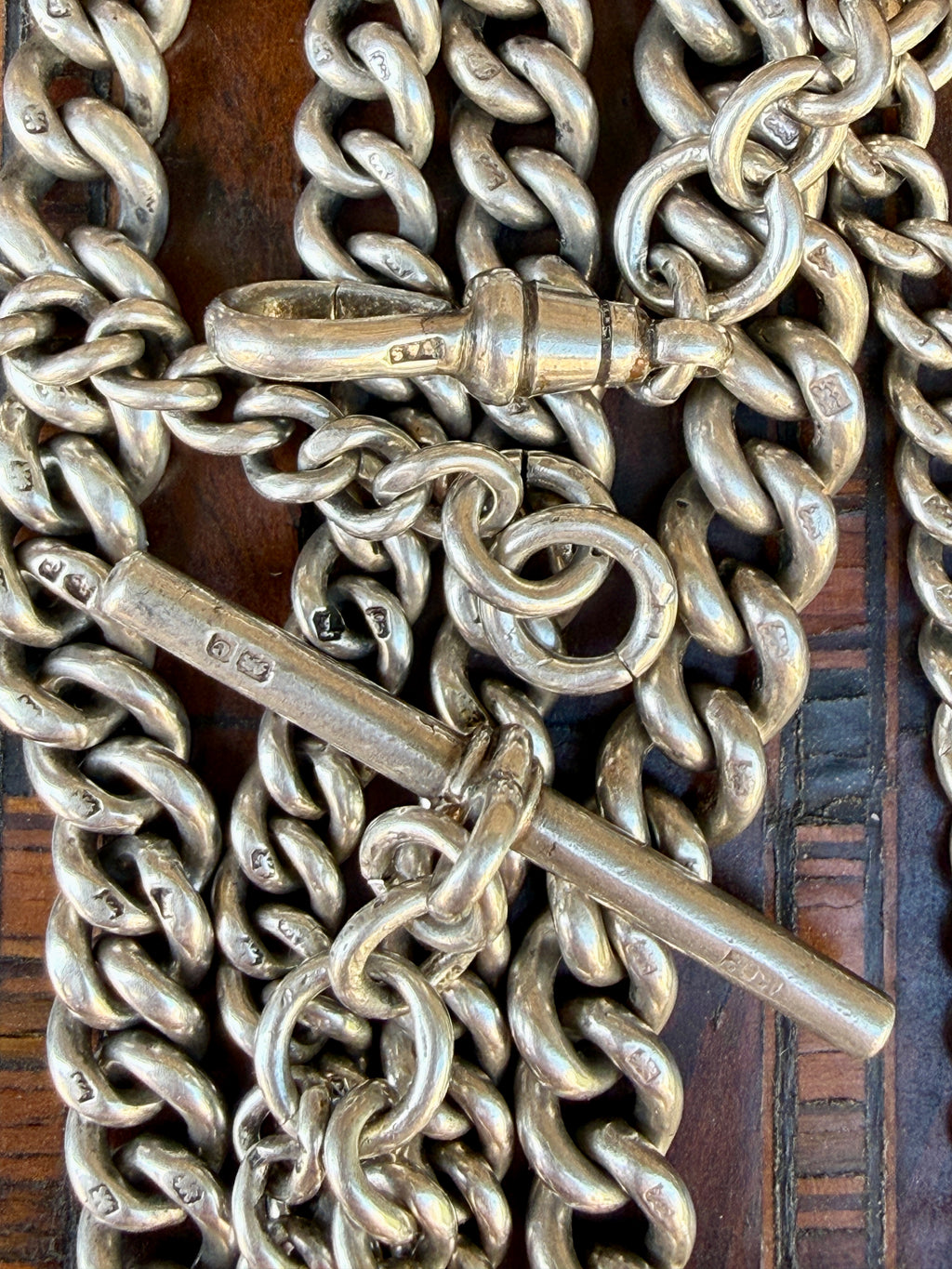 Long Graduated Antique Sterling Silver Curb Chain, Birmingham 1902