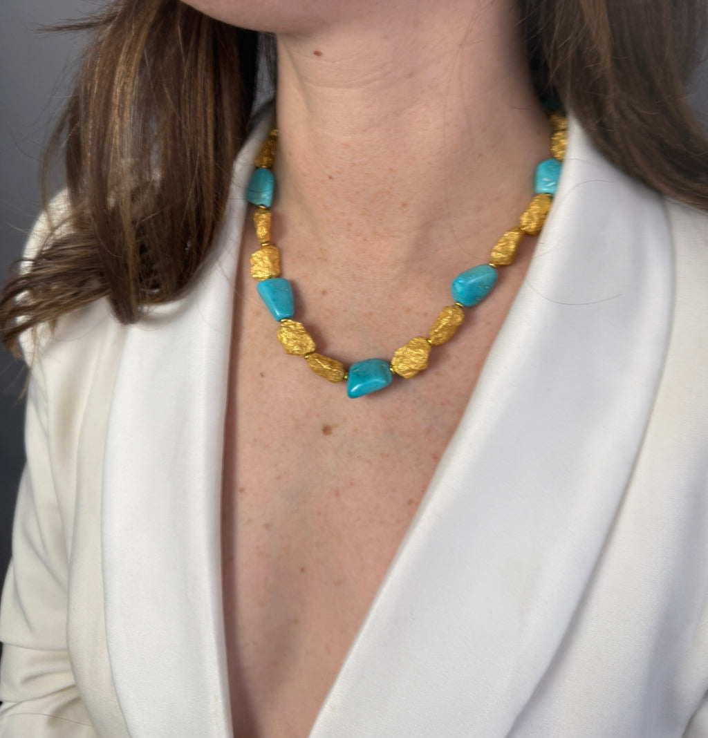 Vintage Roberto Coin 18k and Natural Turquoise Necklace