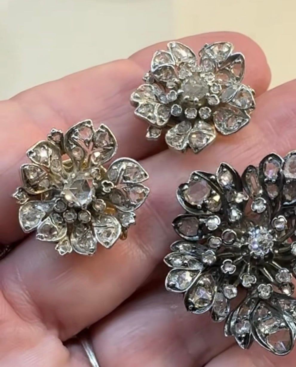Antique Floral Diamond Earrings
