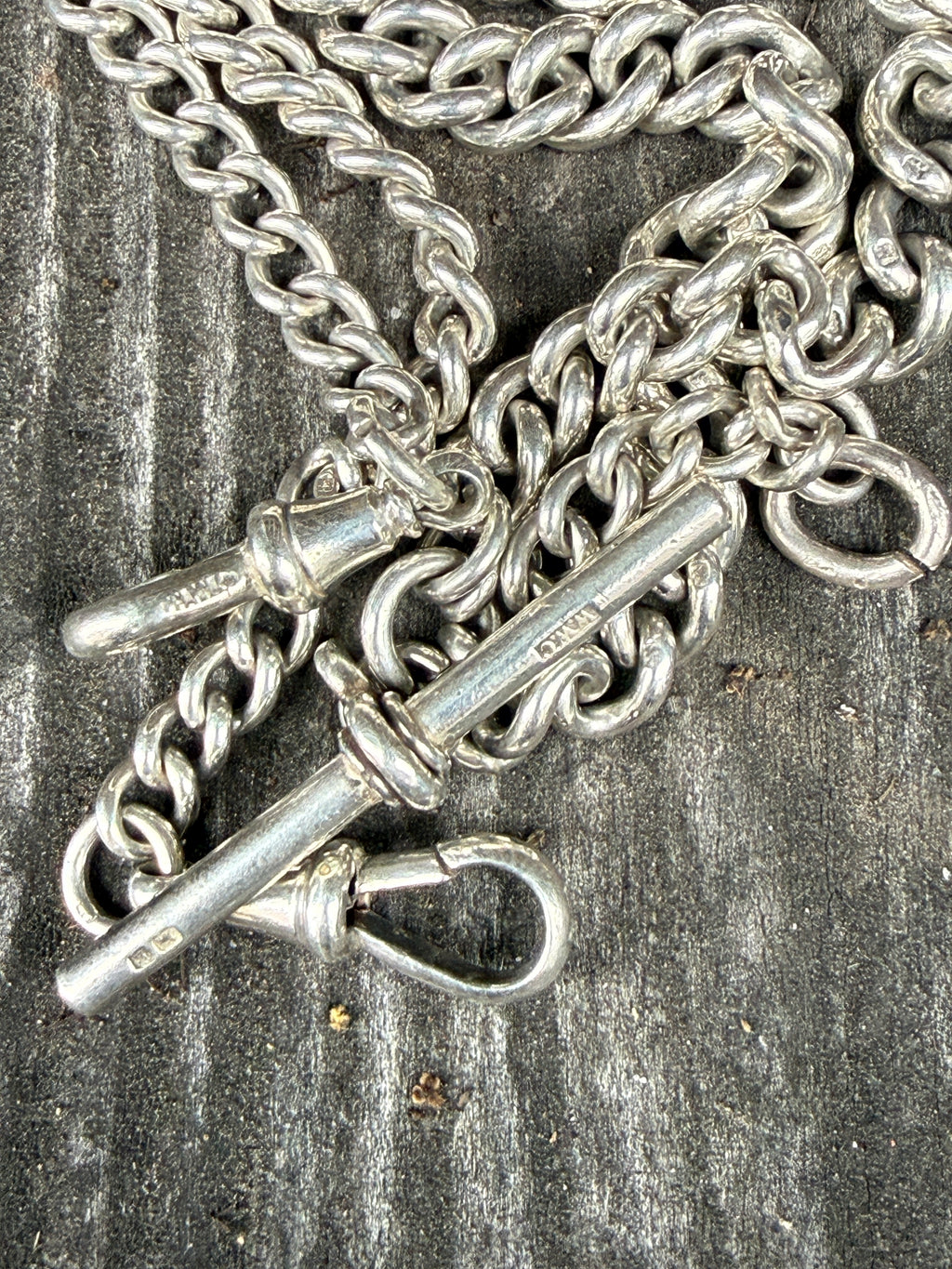 Weighty Antique Sterling Silver Graduated Curb Watch Chain
