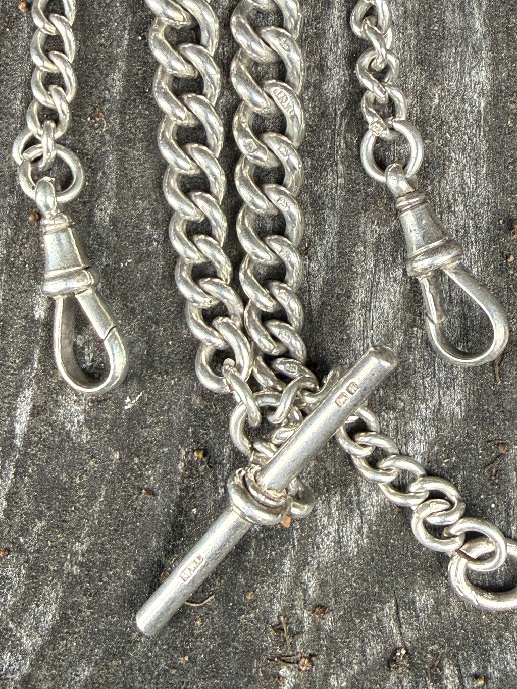 Weighty Antique Sterling Silver Graduated Curb Watch Chain