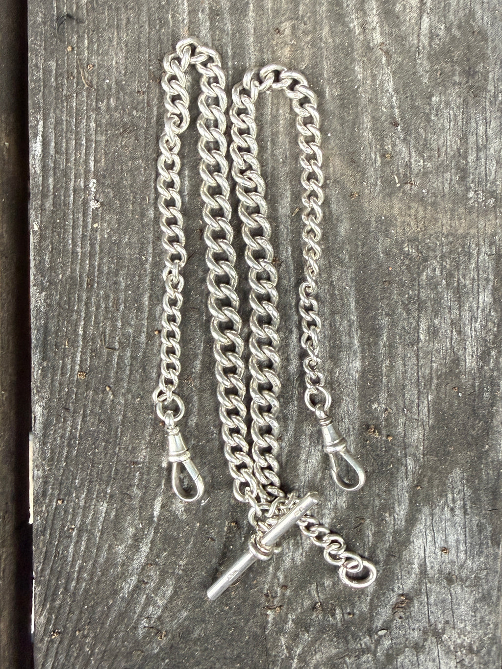 Weighty Antique Sterling Silver Graduated Curb Watch Chain