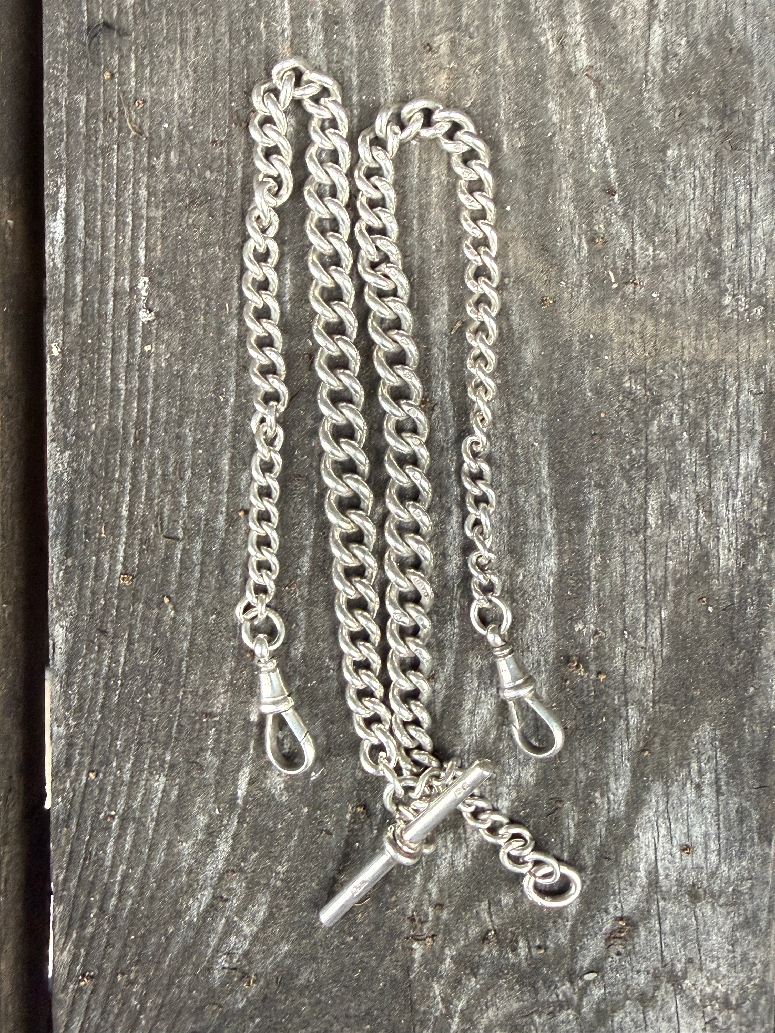 Weighty Antique Sterling Silver Graduated Curb Watch Chain