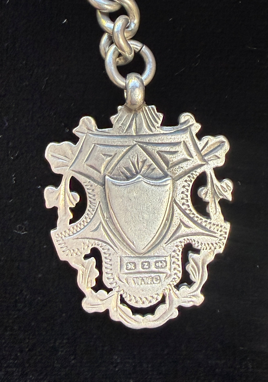 Antique Sterling Silver double Albert watch chain with Medal