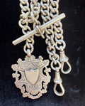 Antique Sterling Silver double Albert watch chain with Medal