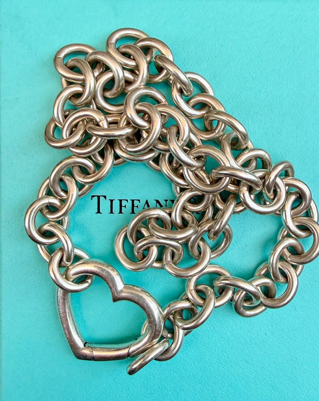 Vintage Tiffany & Co. Sterling Silver Cable Necklace with Clasping Heart Lock