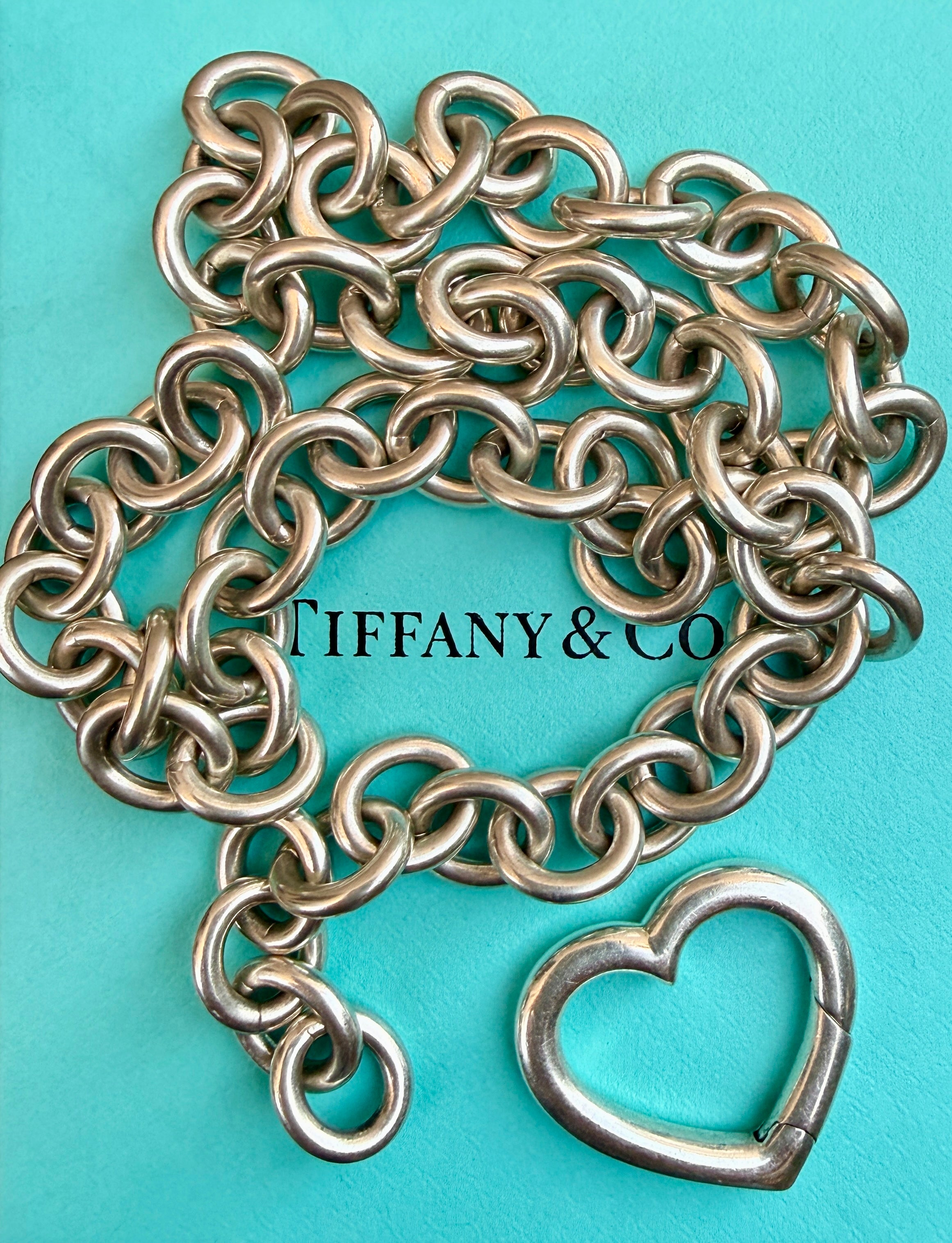 Vintage Tiffany & Co. Sterling Silver Cable Necklace with Clasping Heart Lock